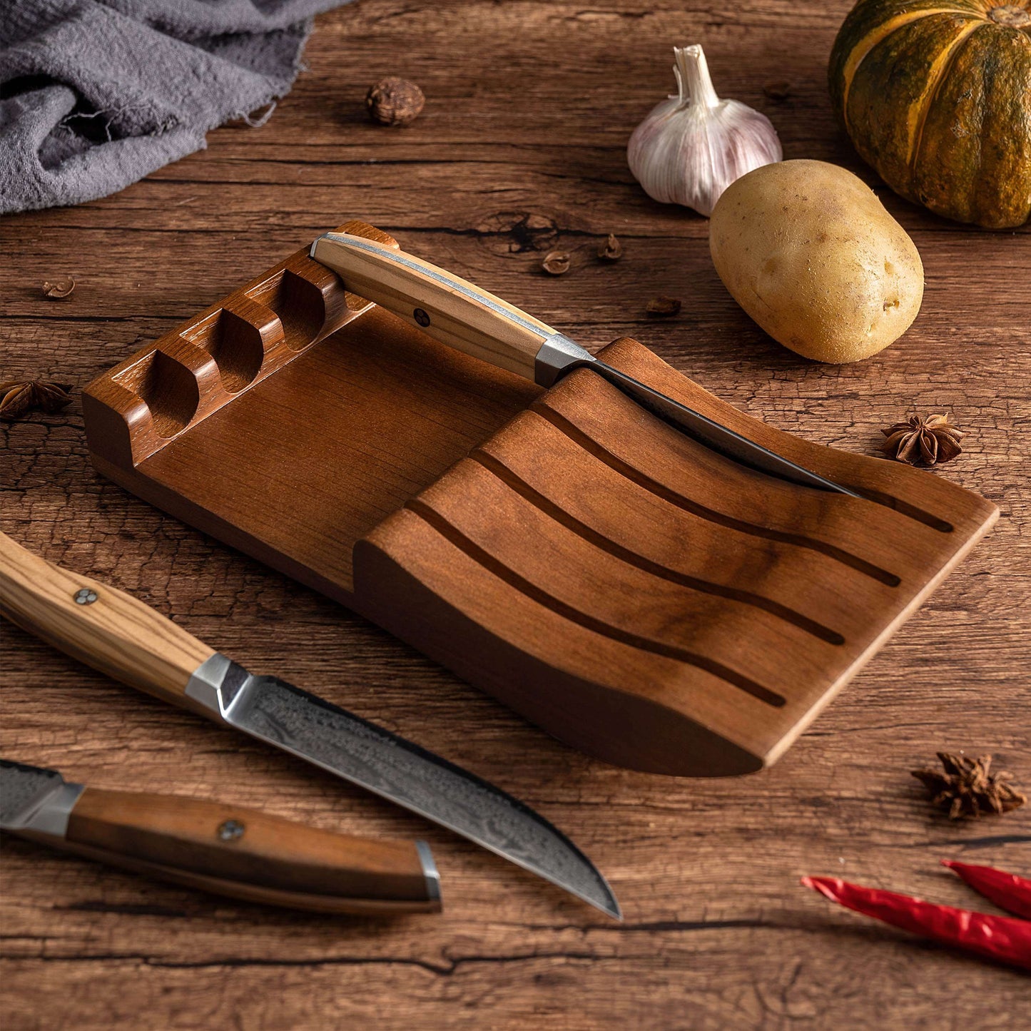 Ginza Steel AMELIA Five – 4-Piece VG10 Damascus Steel Steak Knife Set with Wood Block Ginza Steel