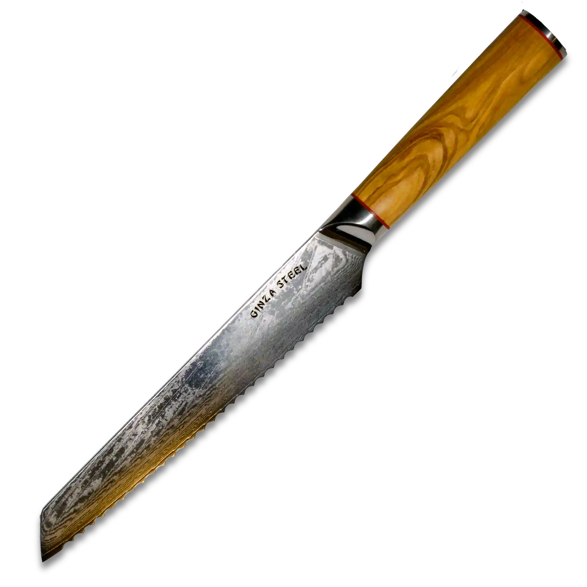 MIA Z | BREAD KNIFE 8" Damascus AUS10 Steel 67 Layer / Olive Wood handle Ginza Steel