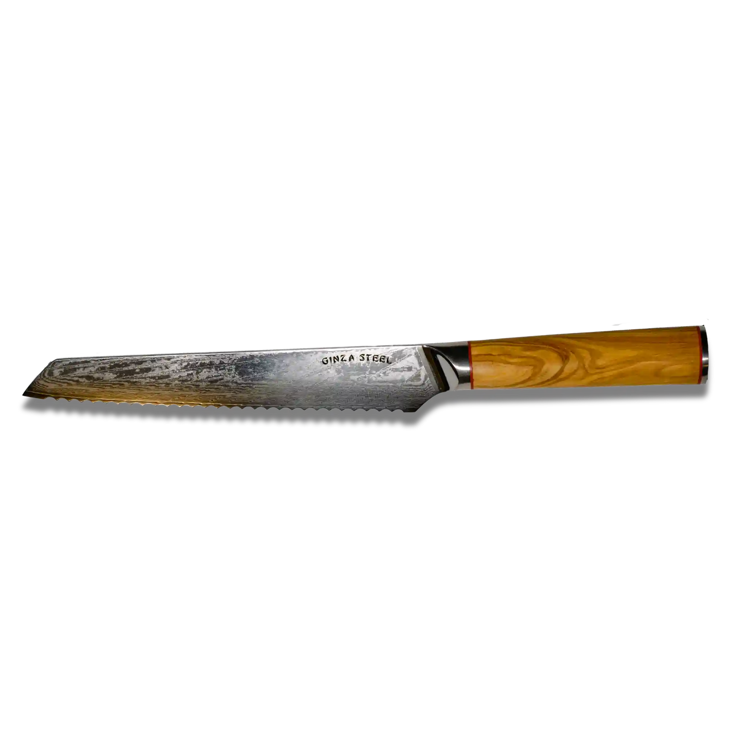 MIA Z | BREAD KNIFE 8" Damascus AUS10 Steel 67 Layer / Olive Wood handle Ginza Steel