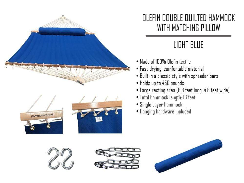 Olefin Double Quilted Hammock with Matching Pillow with 3-Beam Stand Hammock Universe Canada