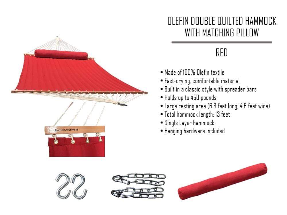 Olefin Double Quilted Hammock with Matching Pillow with 3-Beam Stand Hammock Universe Canada