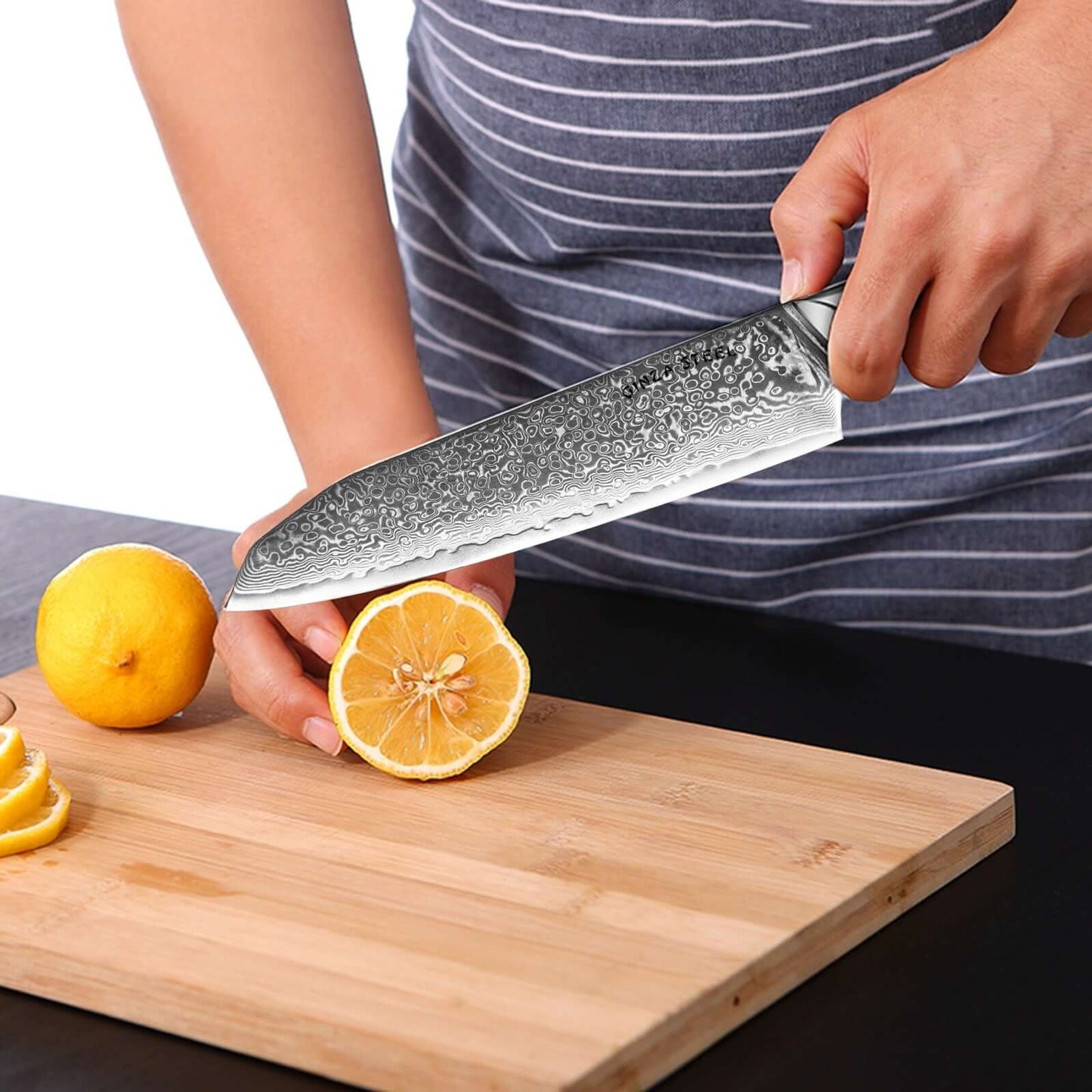 Hagakure 20 - Japanese Santoku Knife 8" - VG10 Damascus Steel Ginza Steel