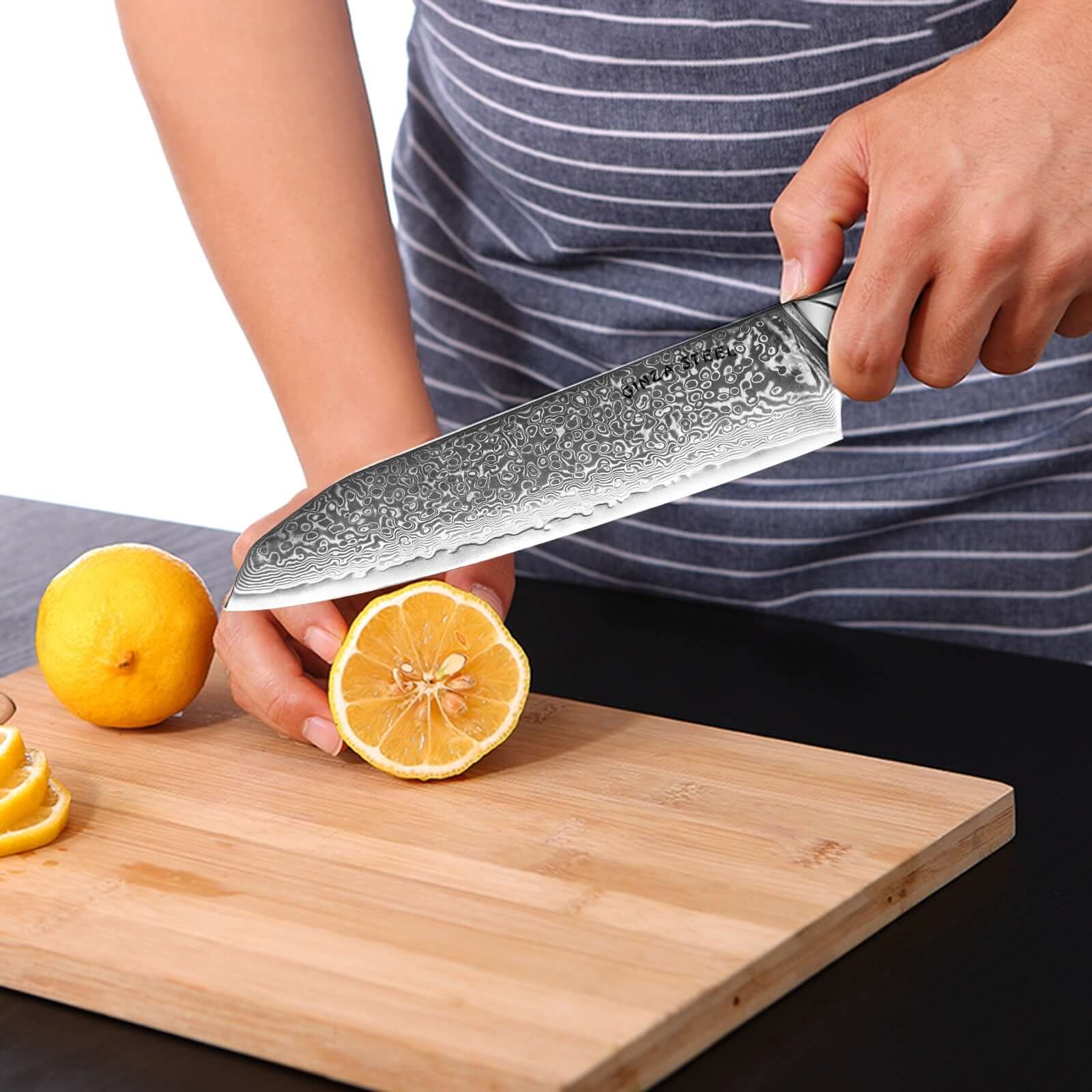 Hagakure 20 - Japanese Santoku Knife 8" - VG10 Damascus Steel Ginza Steel