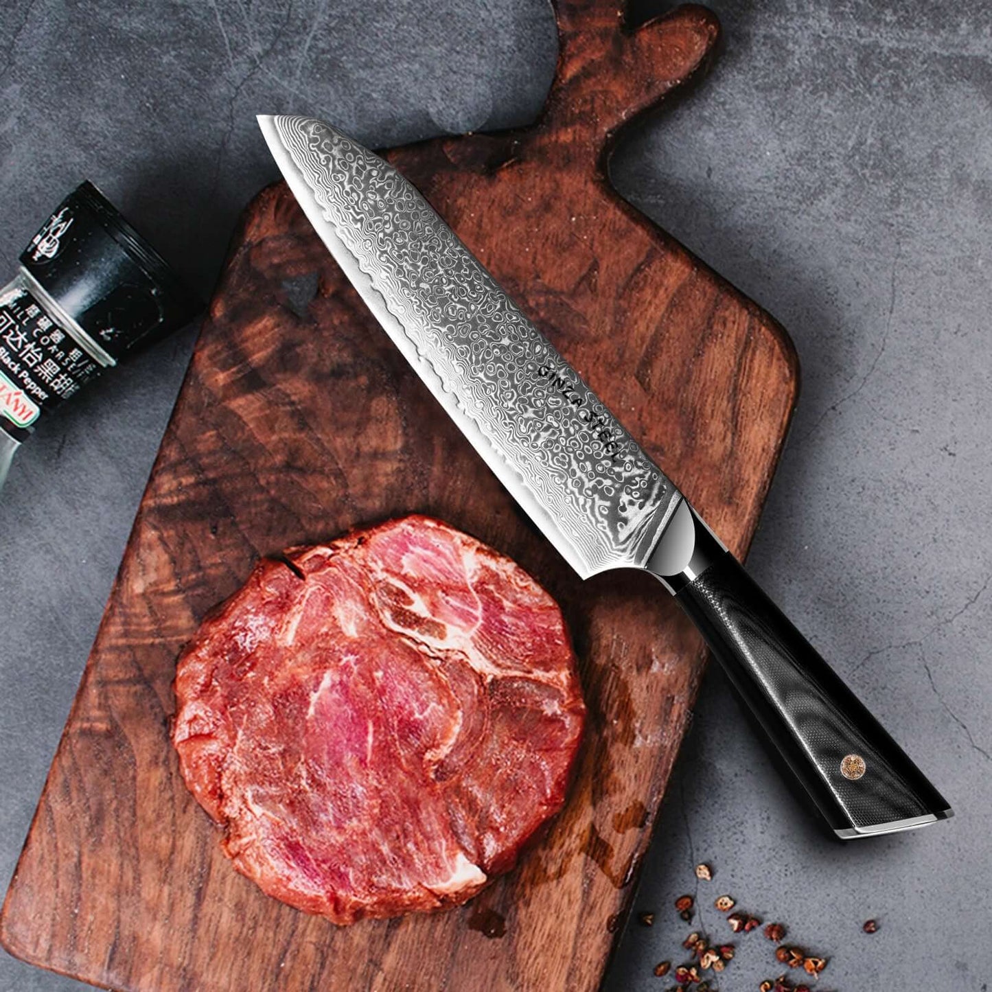 Hagakure 20 - Japanese Santoku Knife 8" - VG10 Damascus Steel Ginza Steel