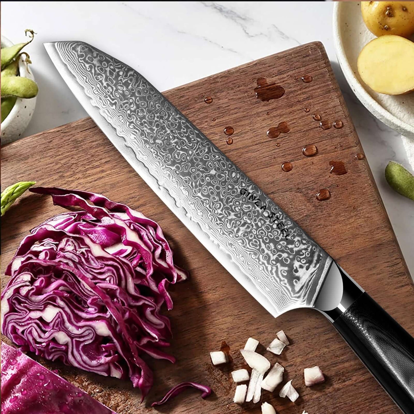 Hagakure 20 - Japanese Santoku Knife 8" - VG10 Damascus Steel Ginza Steel