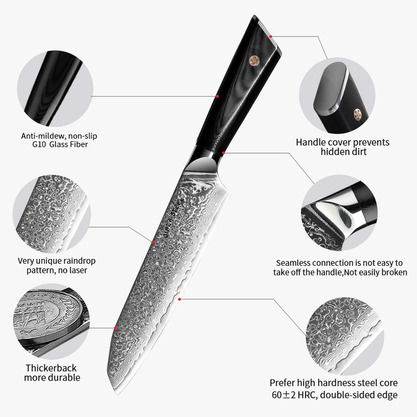 Hagakure 20 - Japanese Santoku Knife 8" - VG10 Damascus Steel Ginza Steel