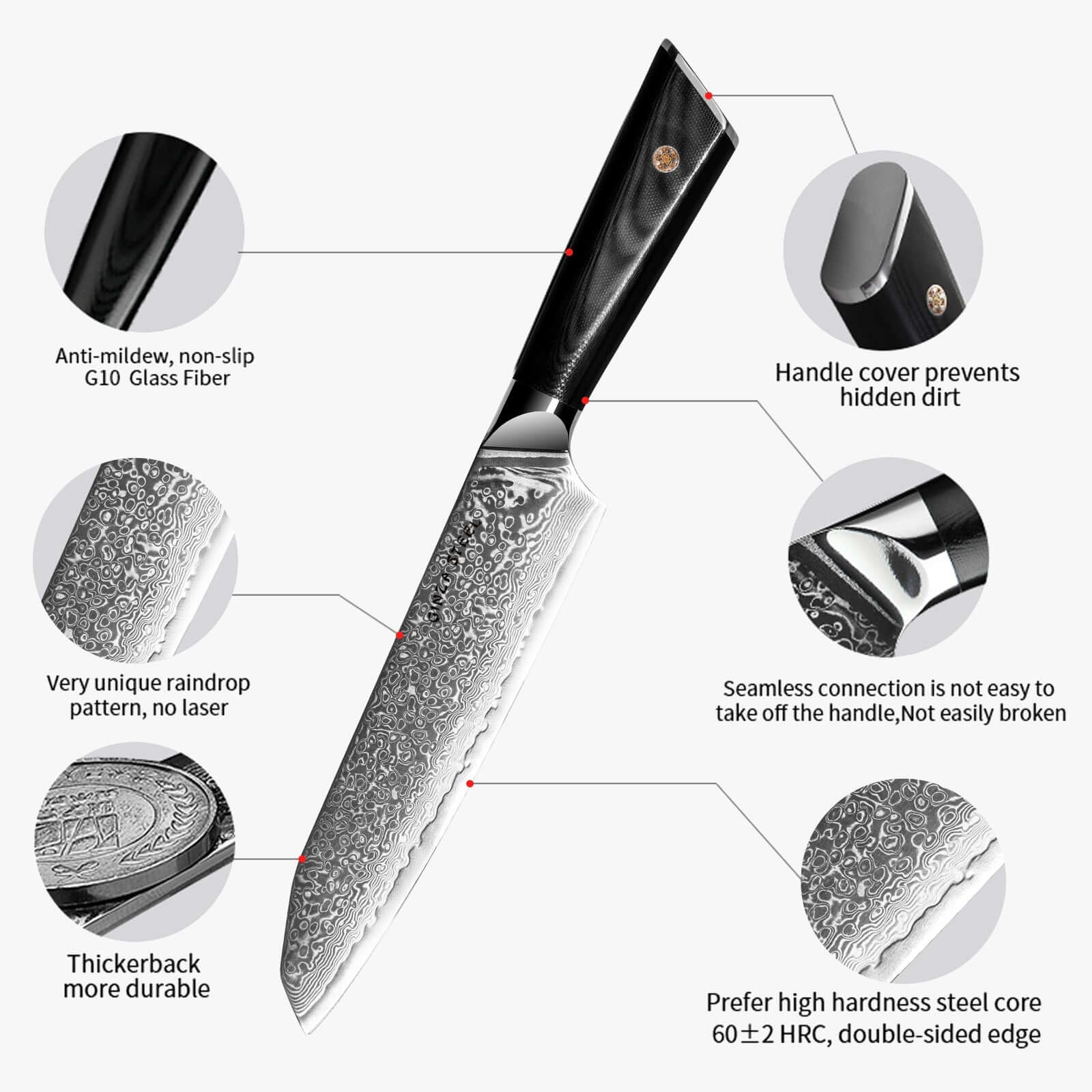Hagakure 20 - Japanese Santoku Knife 8" - VG10 Damascus Steel Ginza Steel