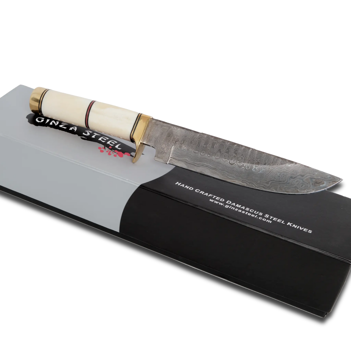 Haruto Bowie Knife - Camel Bone Handle 7.5 inch with Original leather Sheath Ginza Steel