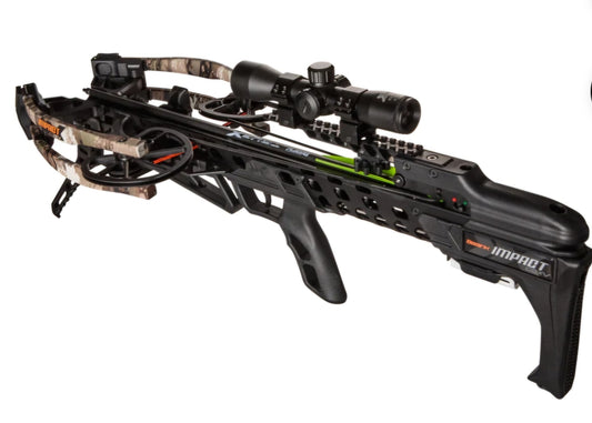 Bear Archery AC15A2A2180 Impact CDXV crossbow that shoots 420 FPS and 8.125"; wide Veil Stoke camo