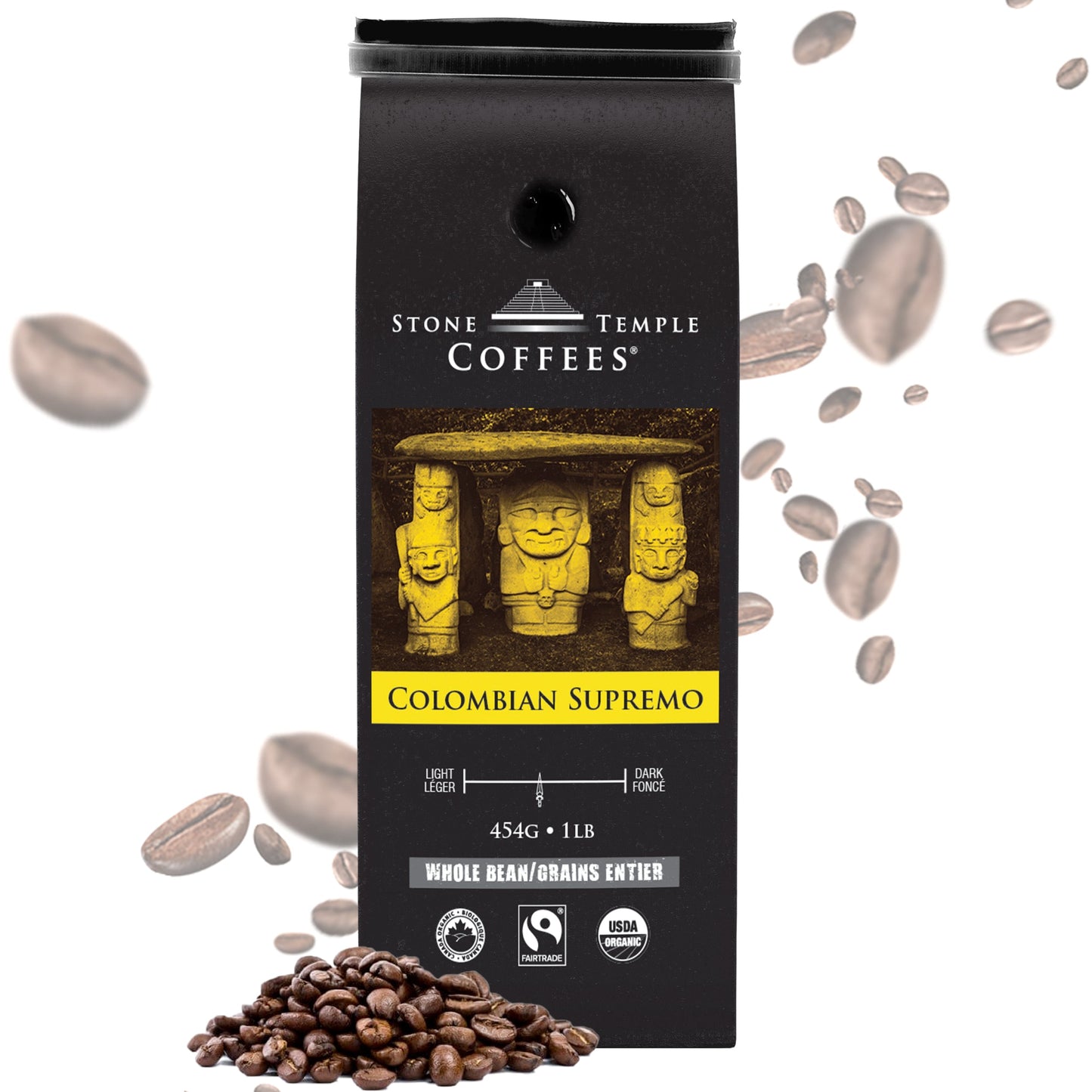 Colombian Supremo - Whole Bean, Medium Roast, Certified Organic OCIA/ Fairtrade Coffee 1lb/454g