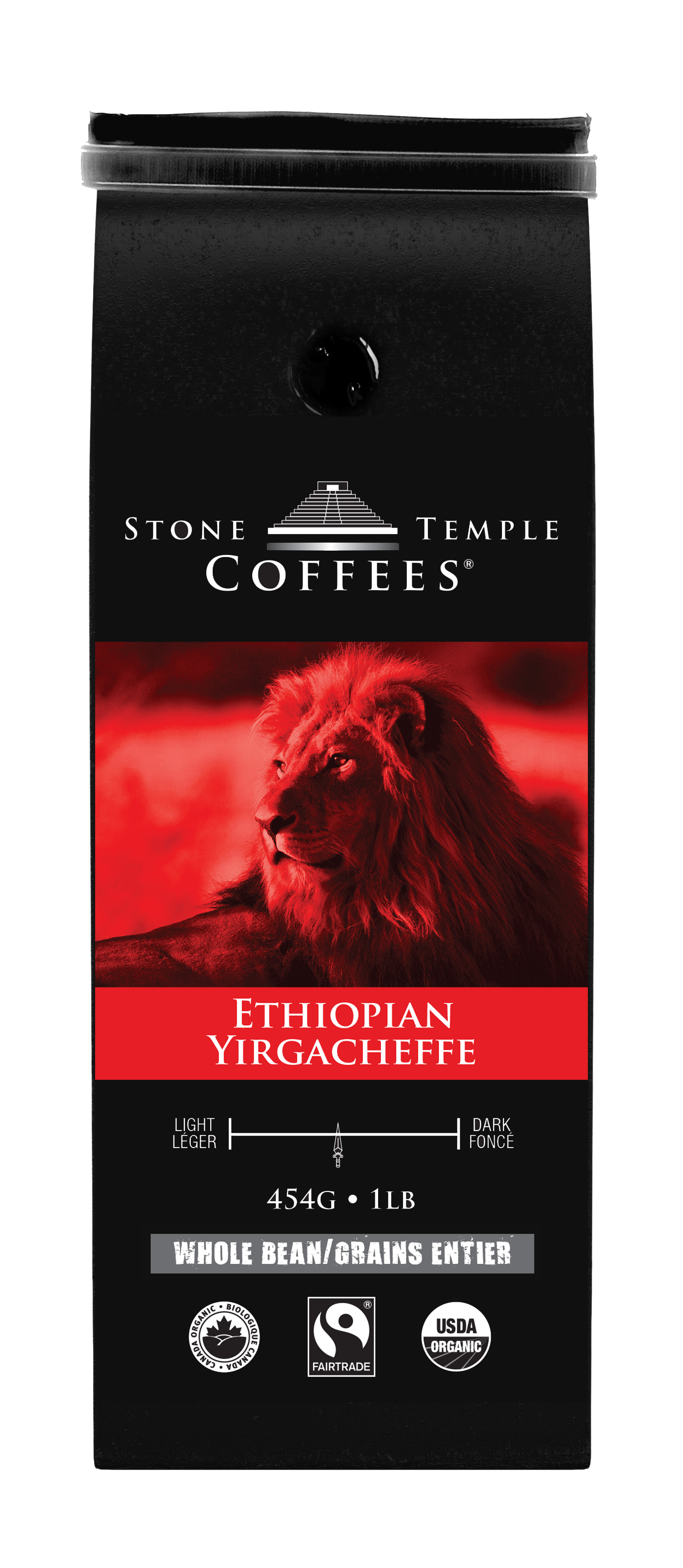 Ethiopian Yirgacheffe - Whole Bean, Medium Roast, Certified Organic OCIA/ Fairtrade Coffee 1lb/454g