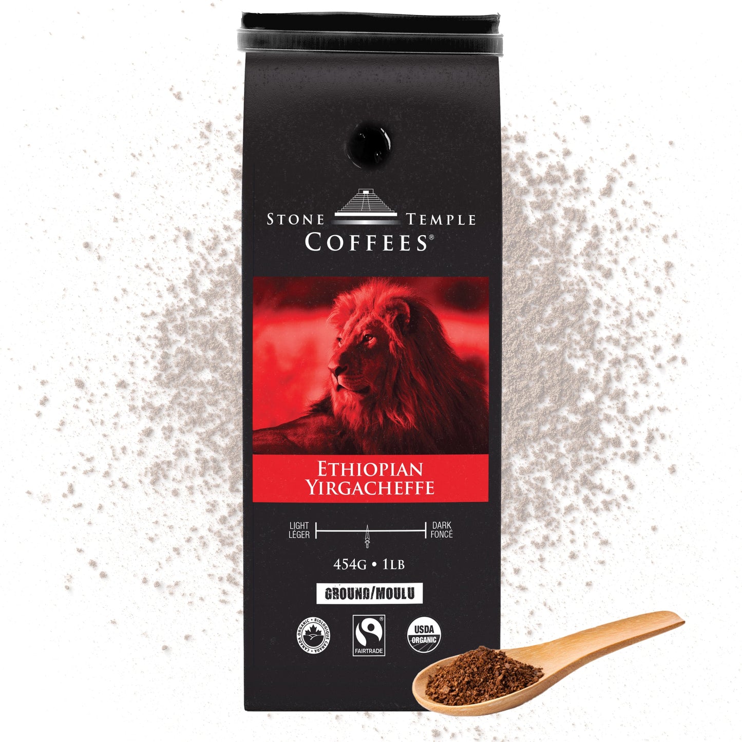 Ethiopian Yirgacheffe - Ground, Medium Roast, Certified Organic OCIA / Fairtrade Coffee 1lb/454g