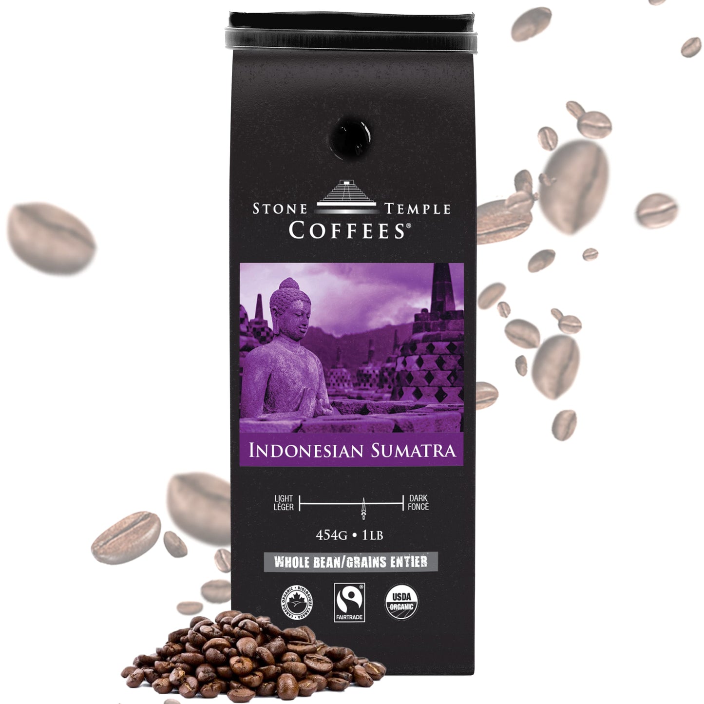 Indonesian Sumatra - Whole Bean, Medium Roast, Certified Organic OCIA/ Fairtrade Coffee, 1lb/454g