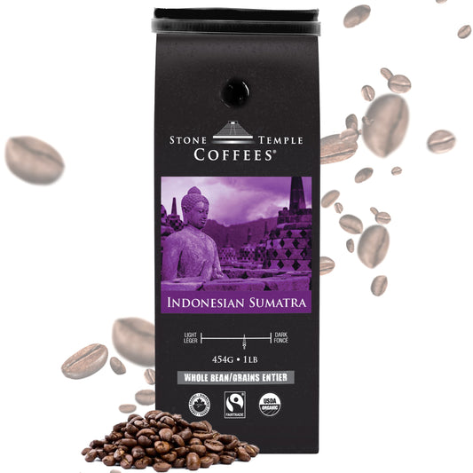 Indonesian Sumatra - Whole Bean, Medium Roast, Certified Organic OCIA/ Fairtrade Coffee, 1lb/454g