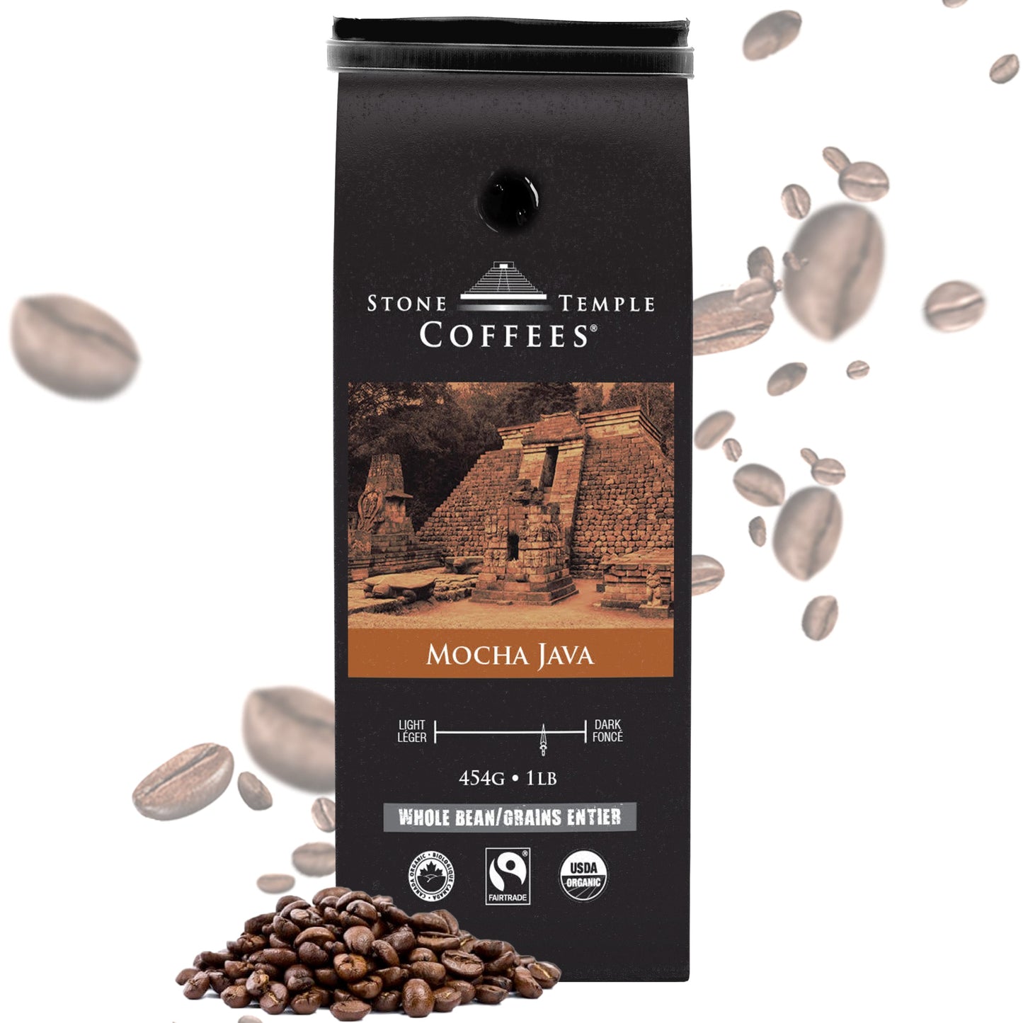 Mocha Java - Whole Bean, Medium Roast, Certified Organic OCIA / Fairtrade Coffee 1lb/454g