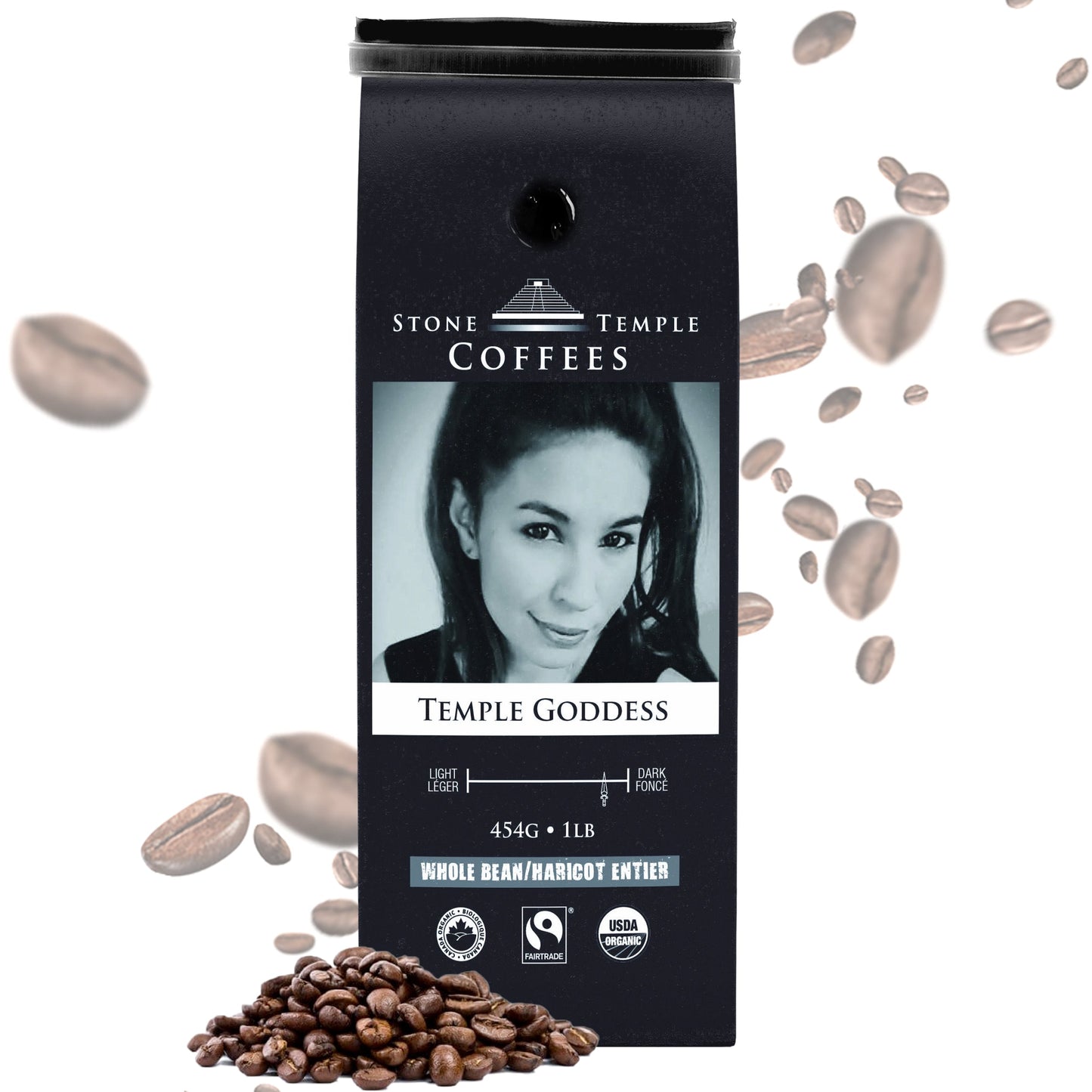 Temple Goddess - Whole Bean, Dark Espresso, Certified Organic OCIA/ Fairtrade Coffee 1lb/ 454g
