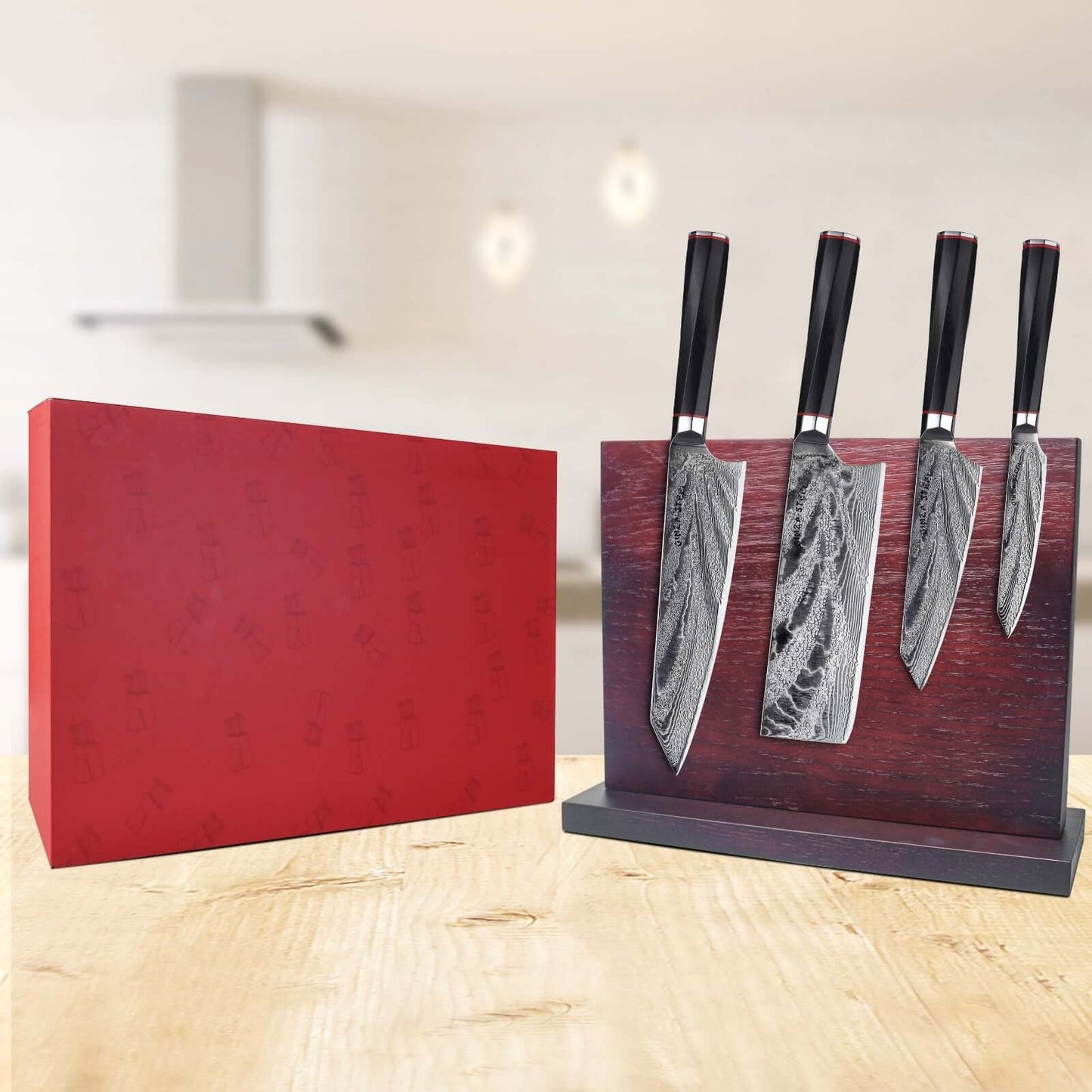KATANA FIVE | Essential 5 pcs Knife set | 4 Knives with Magnetic Wood Block Ginza Steel
