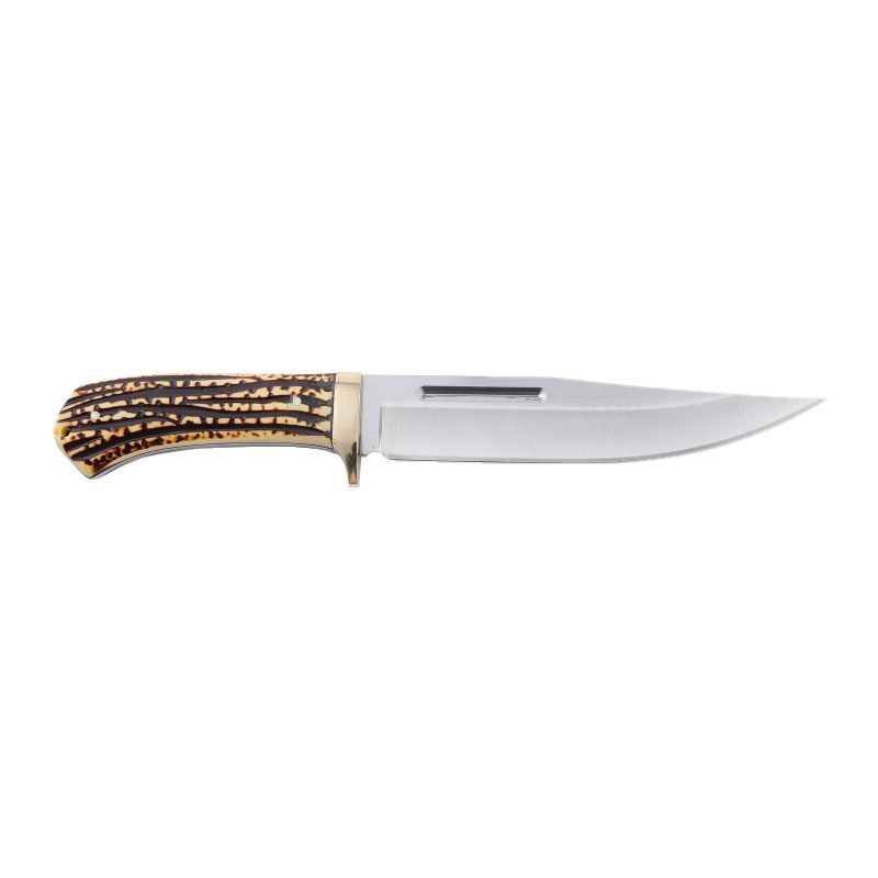 Bowie Hunting Knife Fixed blade with Faux Stag Horn Brass Guard