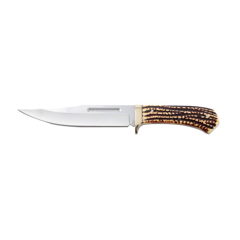 Bowie Hunting Knife Fixed blade with Faux Stag Horn Brass Guard