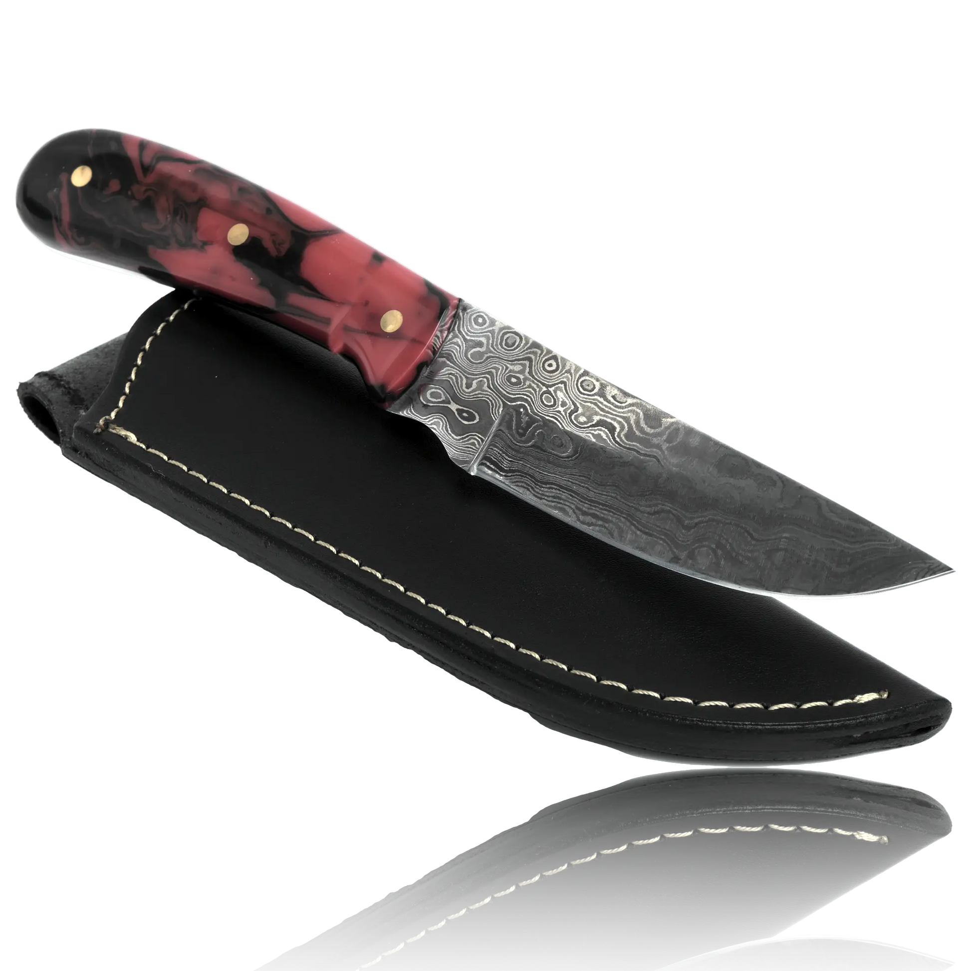 YUMA Damascus Steel Skinner Knife 5 inch blade with Original Cow leather sheath Ginza Steel