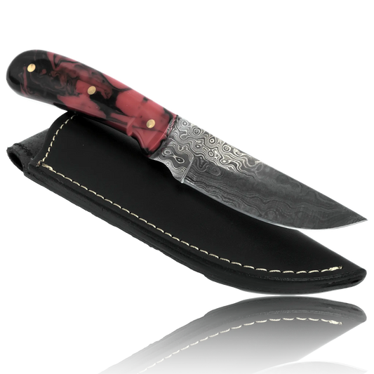 YUMA Damascus Steel Skinner Knife 5 inch blade with Original Cow leather sheath Ginza Steel