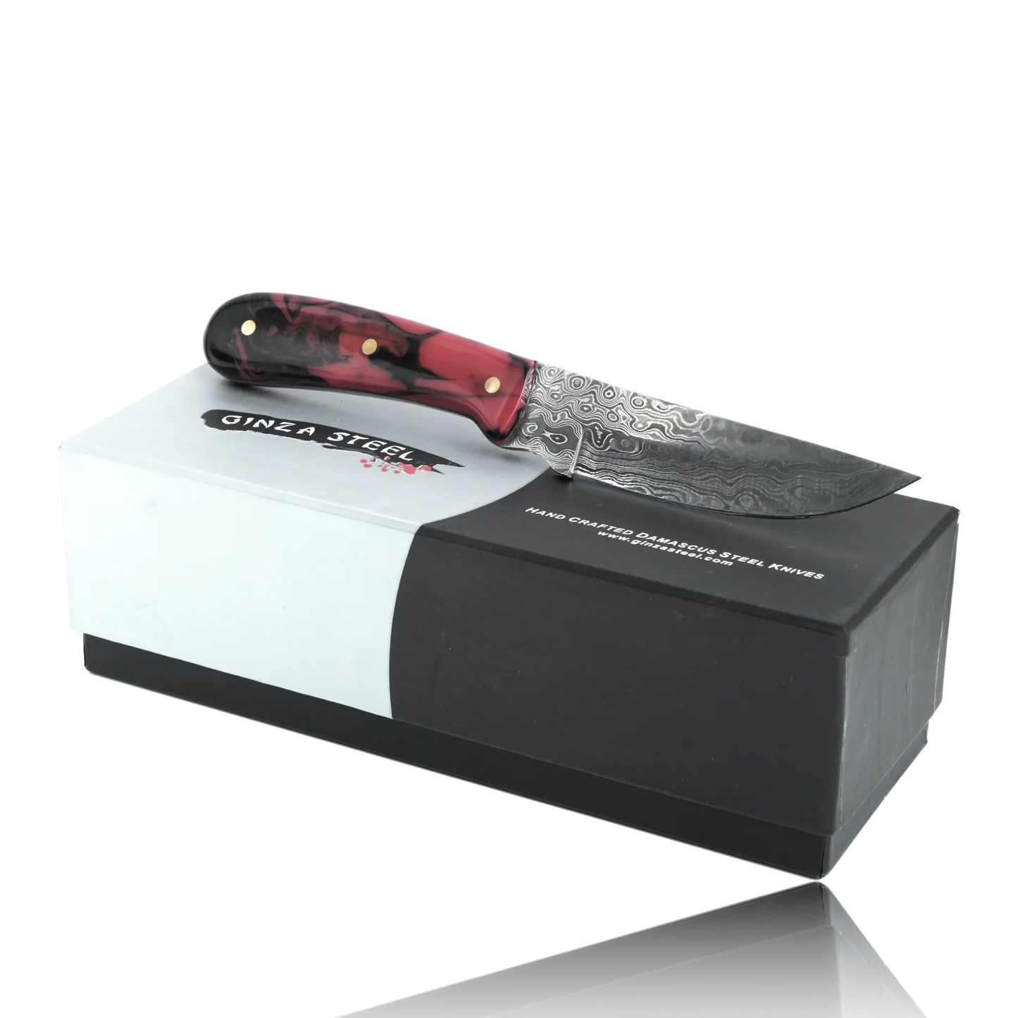 YUMA Damascus Steel Skinner Knife 5 inch blade with Original Cow leather sheath Ginza Steel