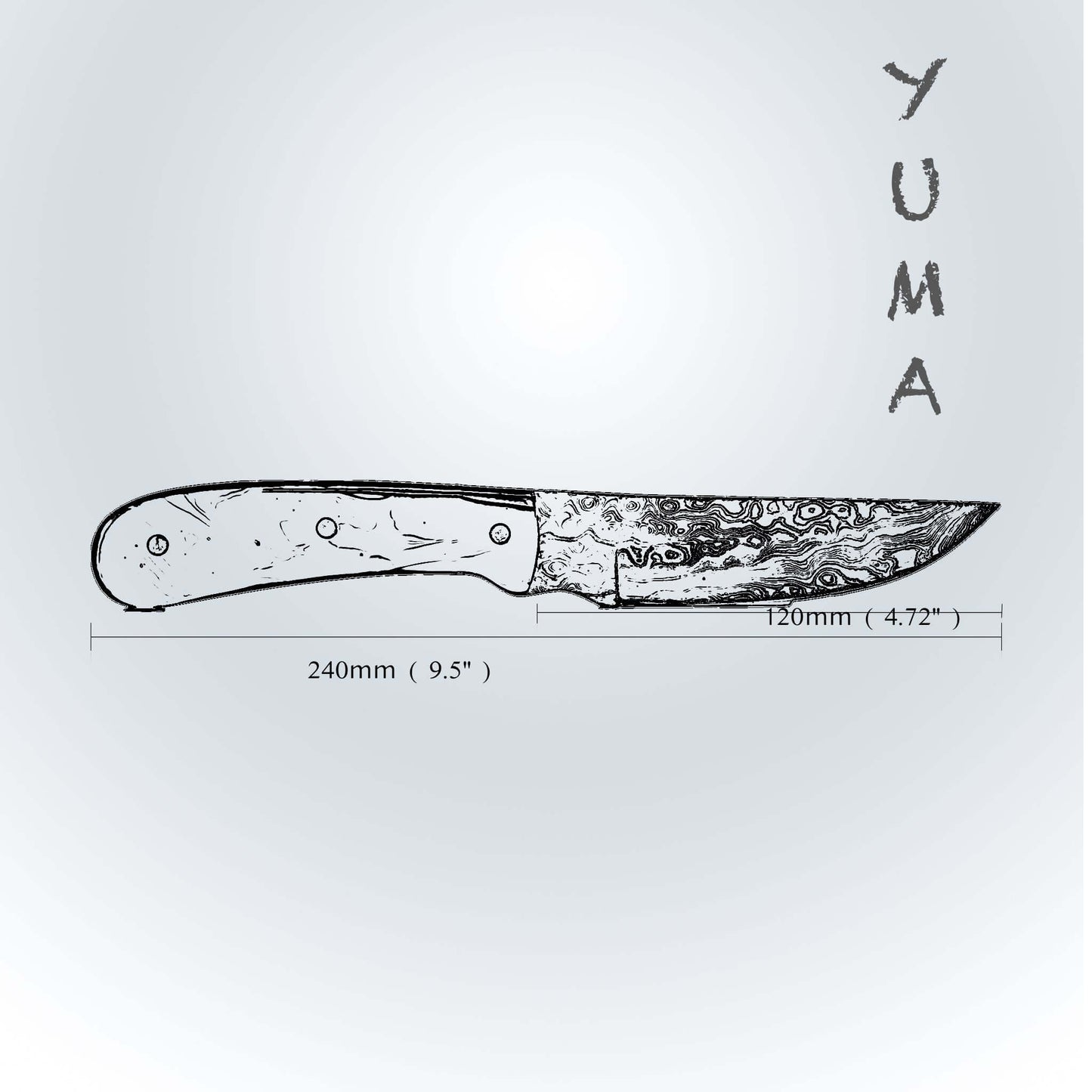 YUMA Damascus Steel Skinner Knife 5 inch blade with Original Cow leather sheath Ginza Steel