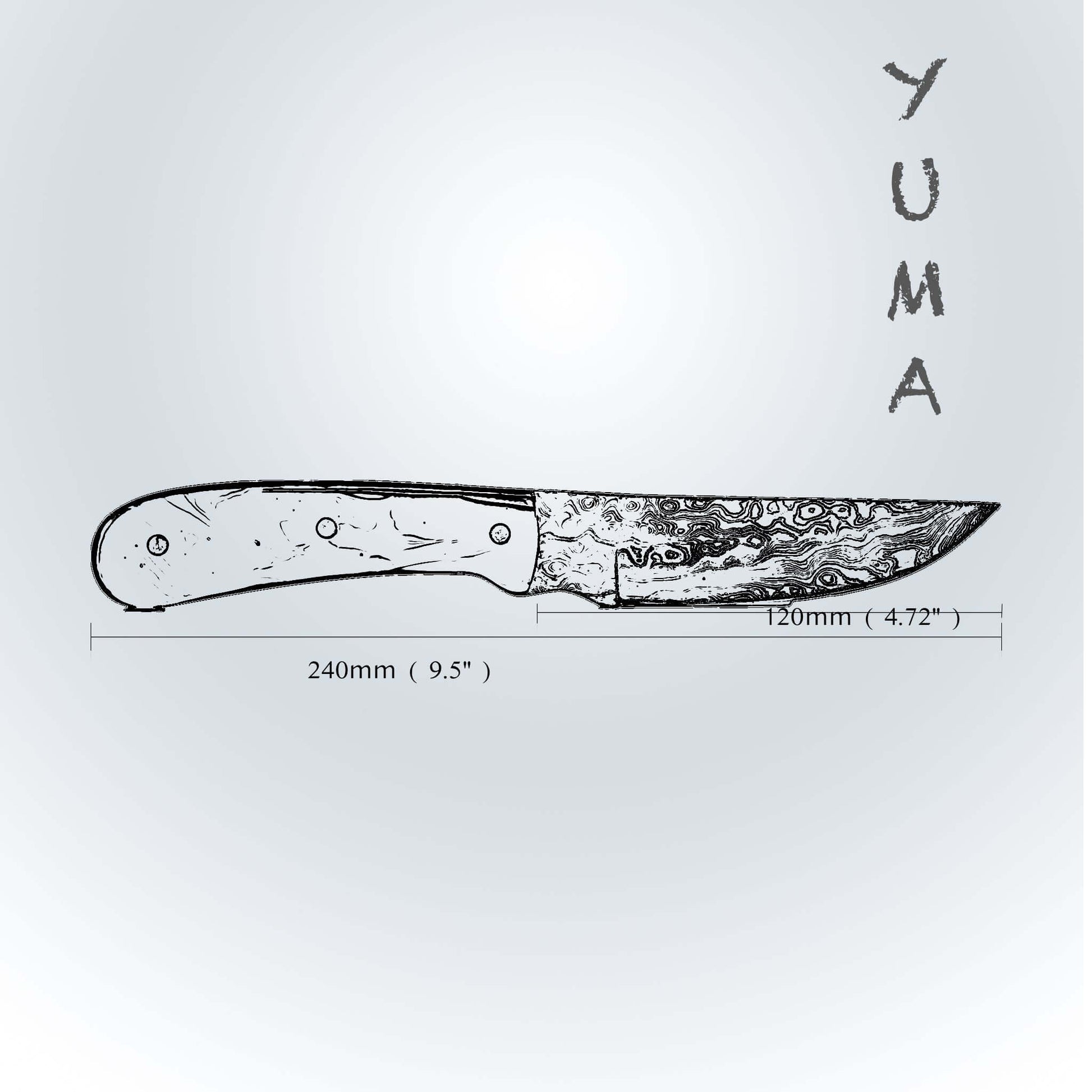 YUMA Damascus Steel Skinner Knife 5 inch blade with Original Cow leather sheath Ginza Steel