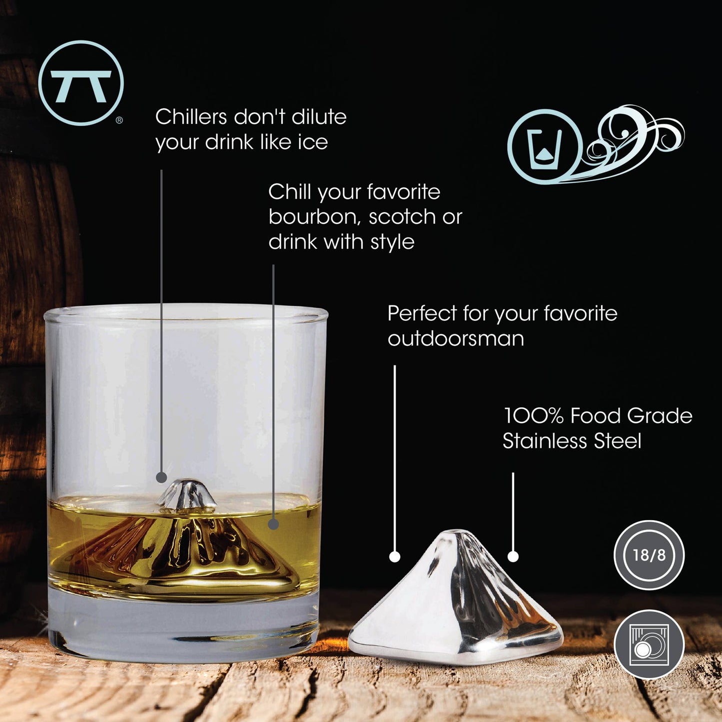 Outset Mountain Top Whiskey Stones, Set of 2, 1.81" x 1.34"