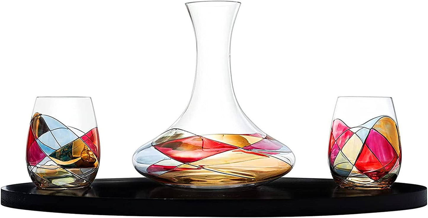 Artisanal Hand Painted Stemless Renaissance Stain-glassware