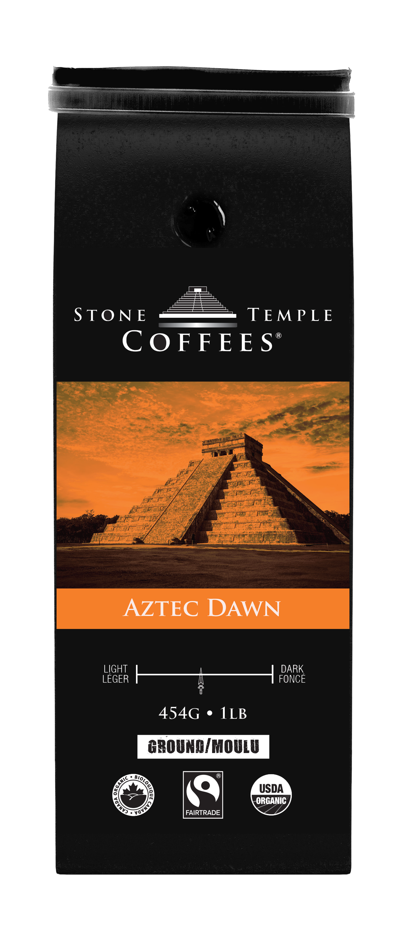Aztec Dawn - Ground, Light Roast, Certified Organic OCIA/ Fairtrade Coffee 1lb/454g