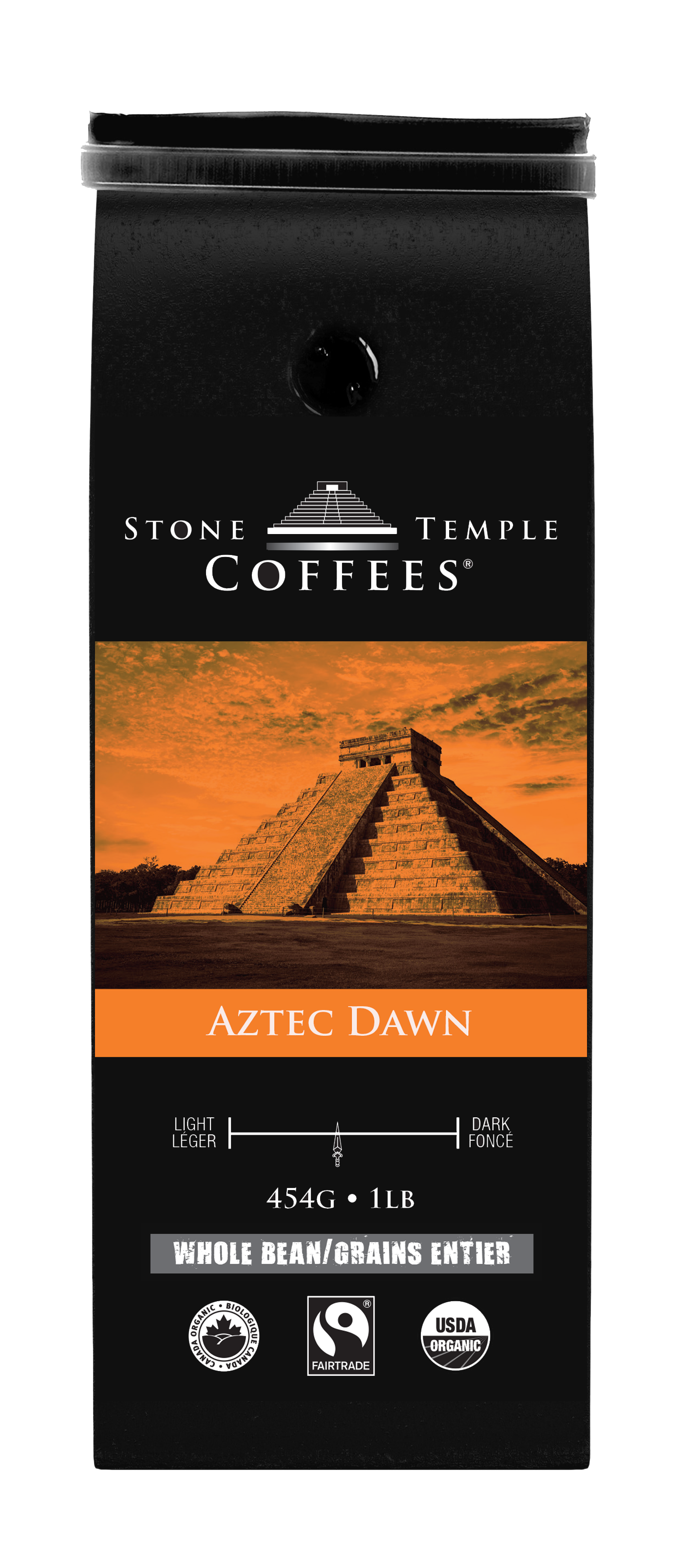 Aztec Dawn - Whole Bean, Light Roast, Certified Organic OCIA/ Fairtrade Coffee 1lb/454g