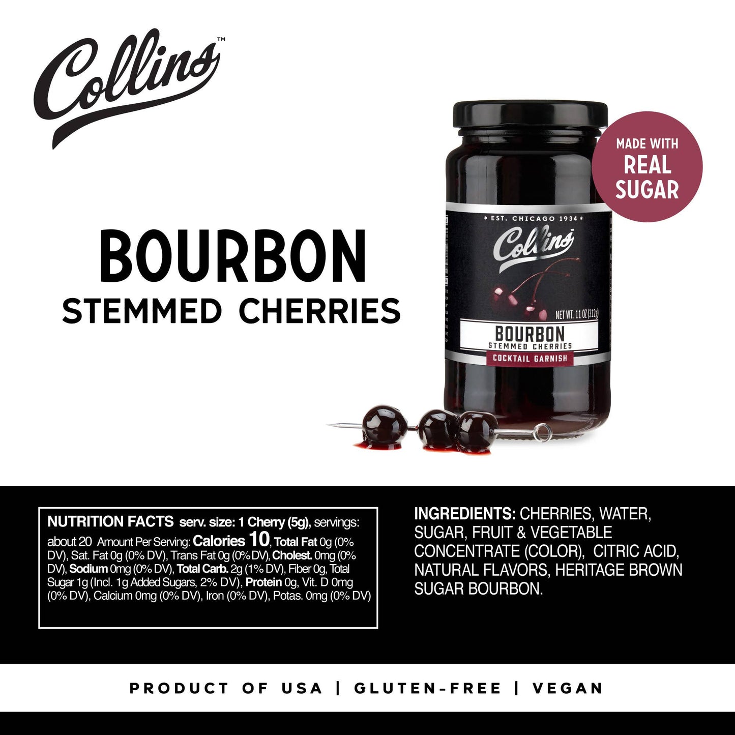 Bourbon Soaked Stemmed Cherries Cocktail Garnish 11 oz