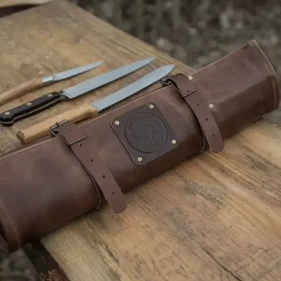 WITLOFT -  Handmade leather Knife Role ( 5 Compartments) Ginza Steel