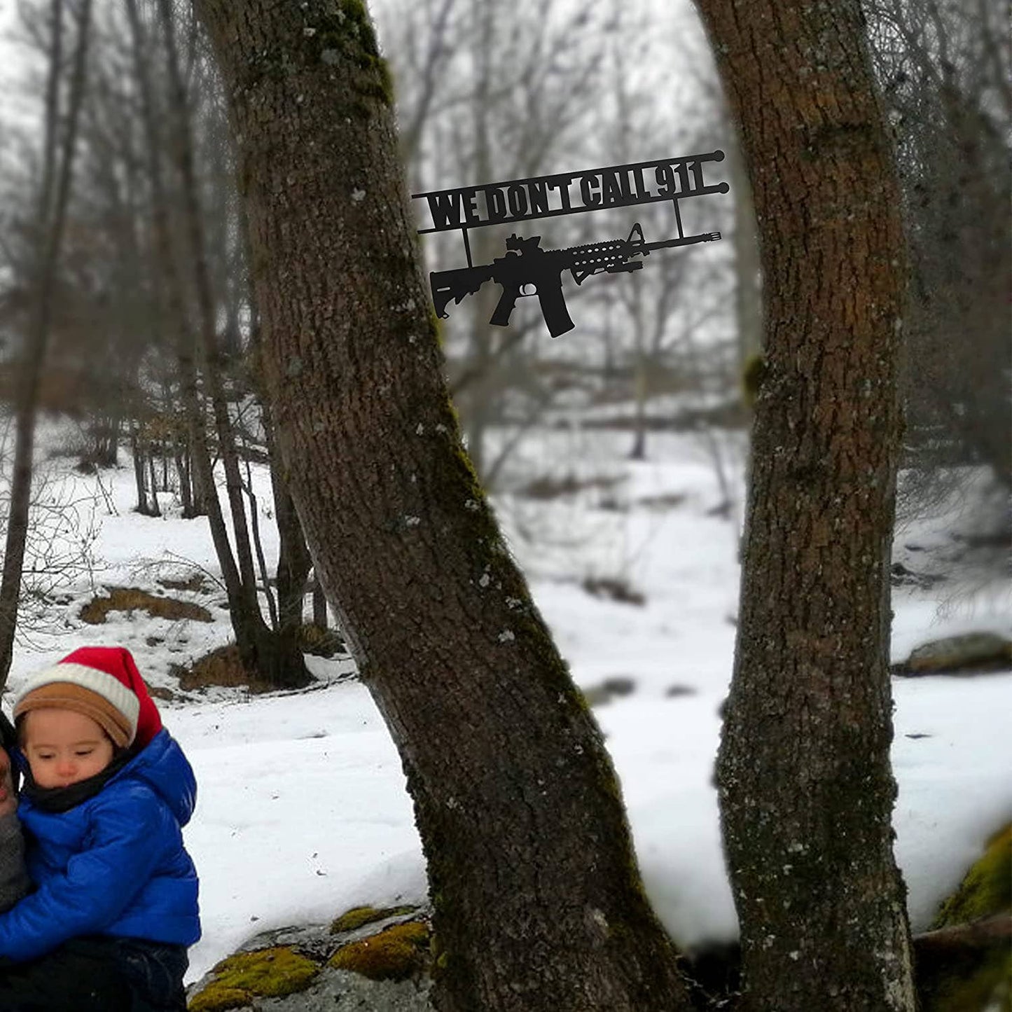 Metal No Trespassing Sign "We Don't Call 911" Gun Metal Door