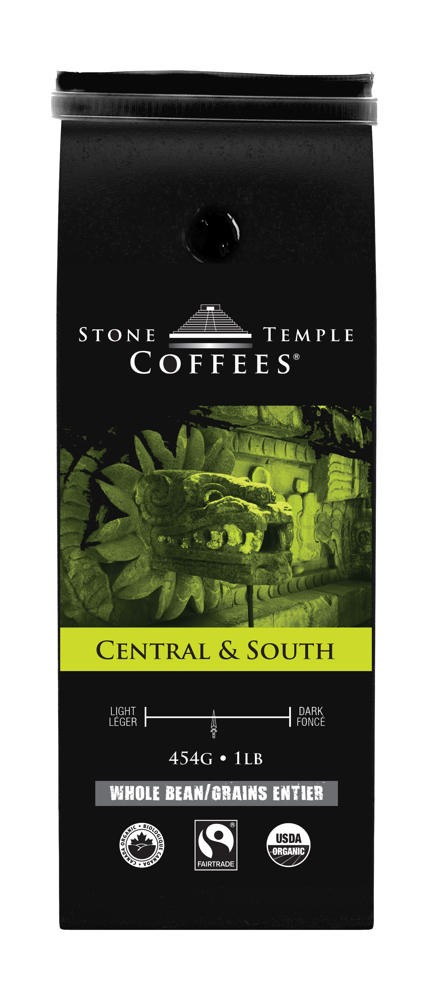 Central & South - Whole Bean, Medium Roast, Certified Organic OCIA/ Fairtrade Coffee 1lb/454g