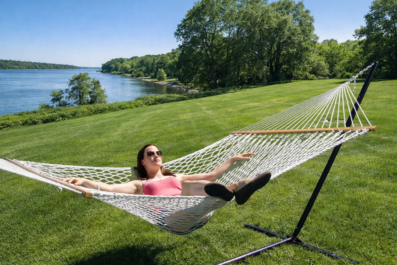 Cotton Rope Hammock with 3-Beam Stand Hammock Universe Canada