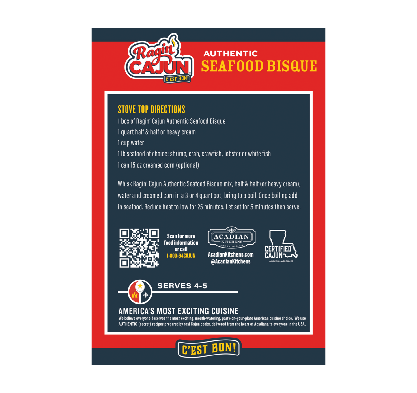 Ragin Cajun Authentic Seafood Bisque Mix