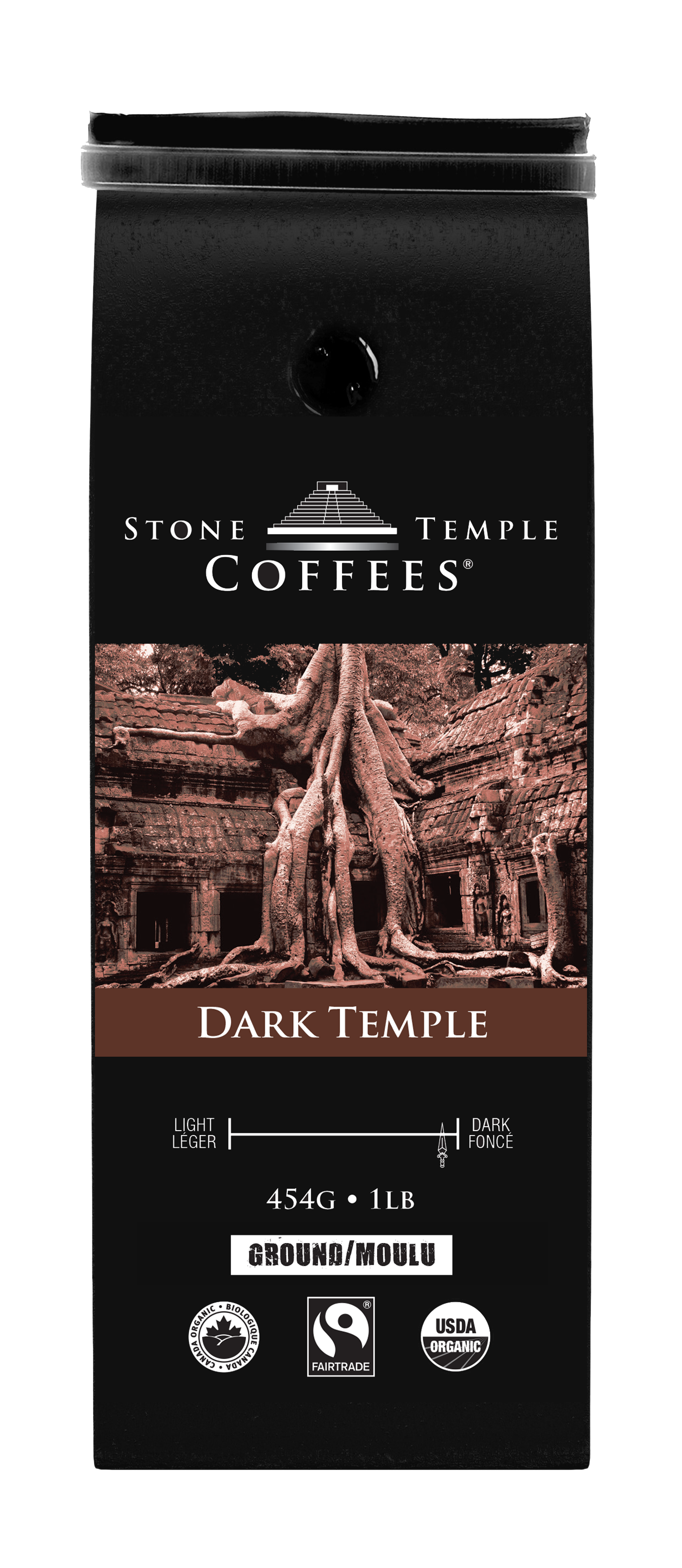 Dark Temple - Whole Bean, Dark French Roast, Certified Organic OCIA/ Fairtrade Coffee 1lb/ 454g