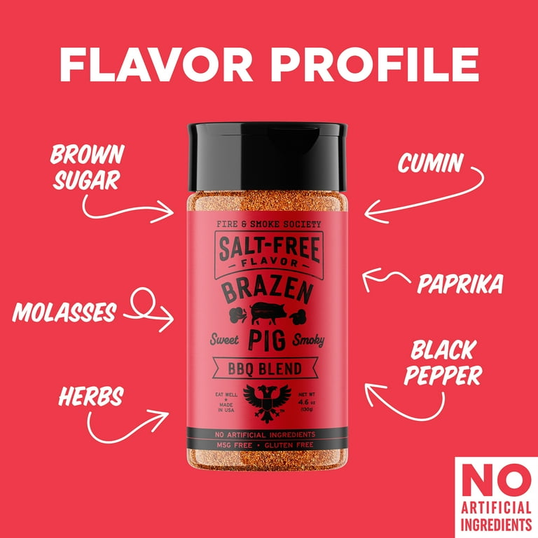 Fire & Smoke Society Brazen Pig BBQ Seasoning, No Salt Seasoning SlobsRus BBQ