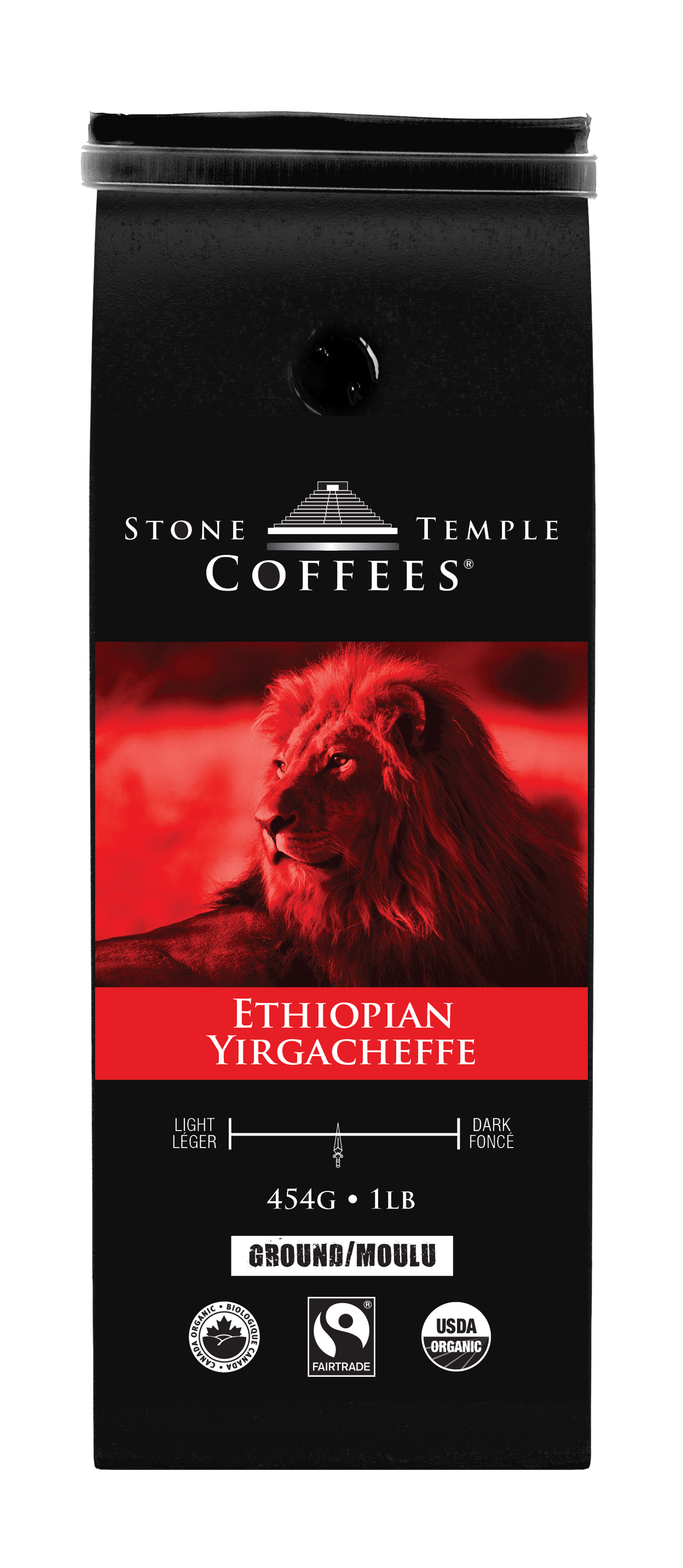 Ethiopian Yirgacheffe - Ground, Medium Roast, Certified Organic OCIA / Fairtrade Coffee 1lb/454g