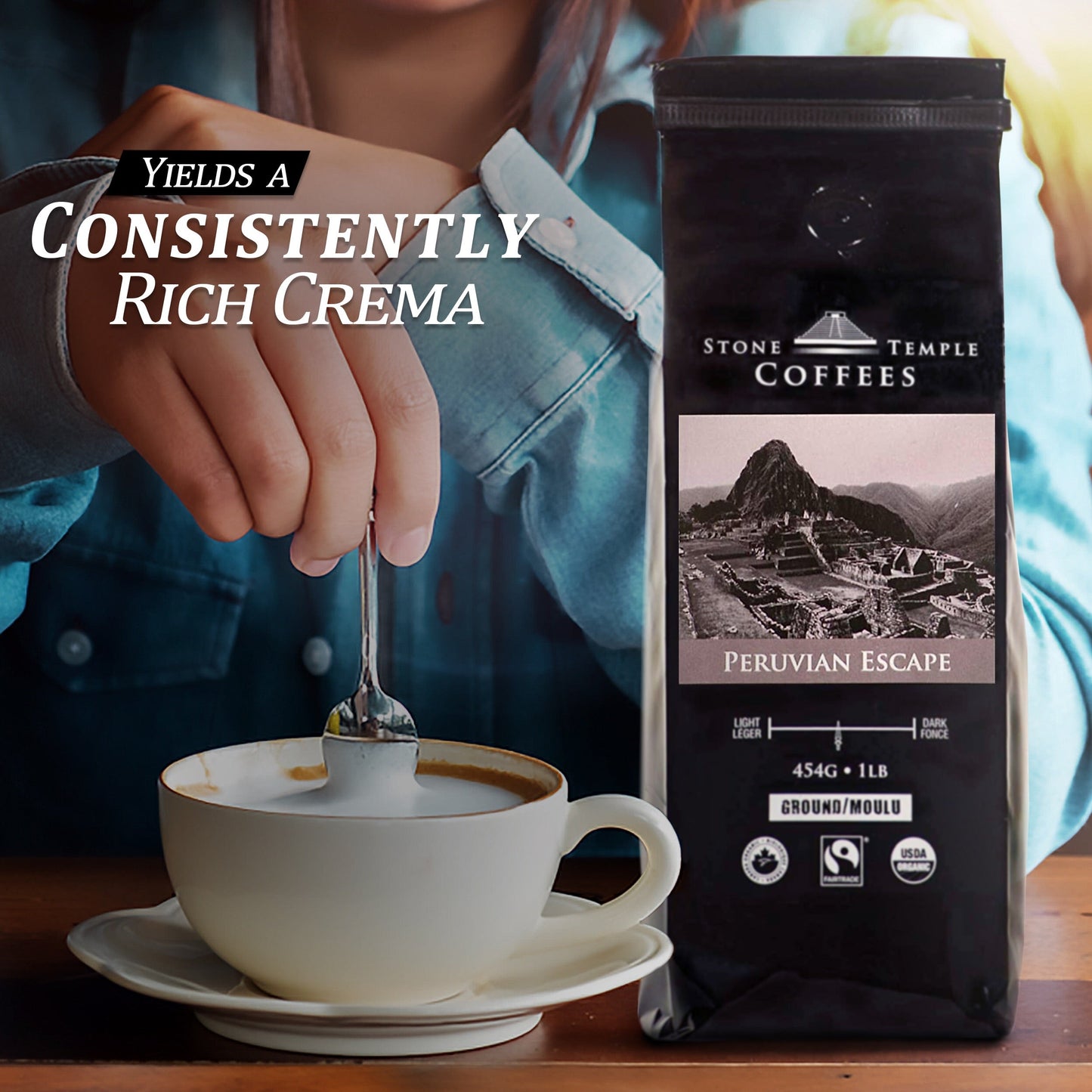 Peruvian Escape - Ground, Medium Roast, Certified Organic OCIA/ Fairtrade Coffee 1lb/454g