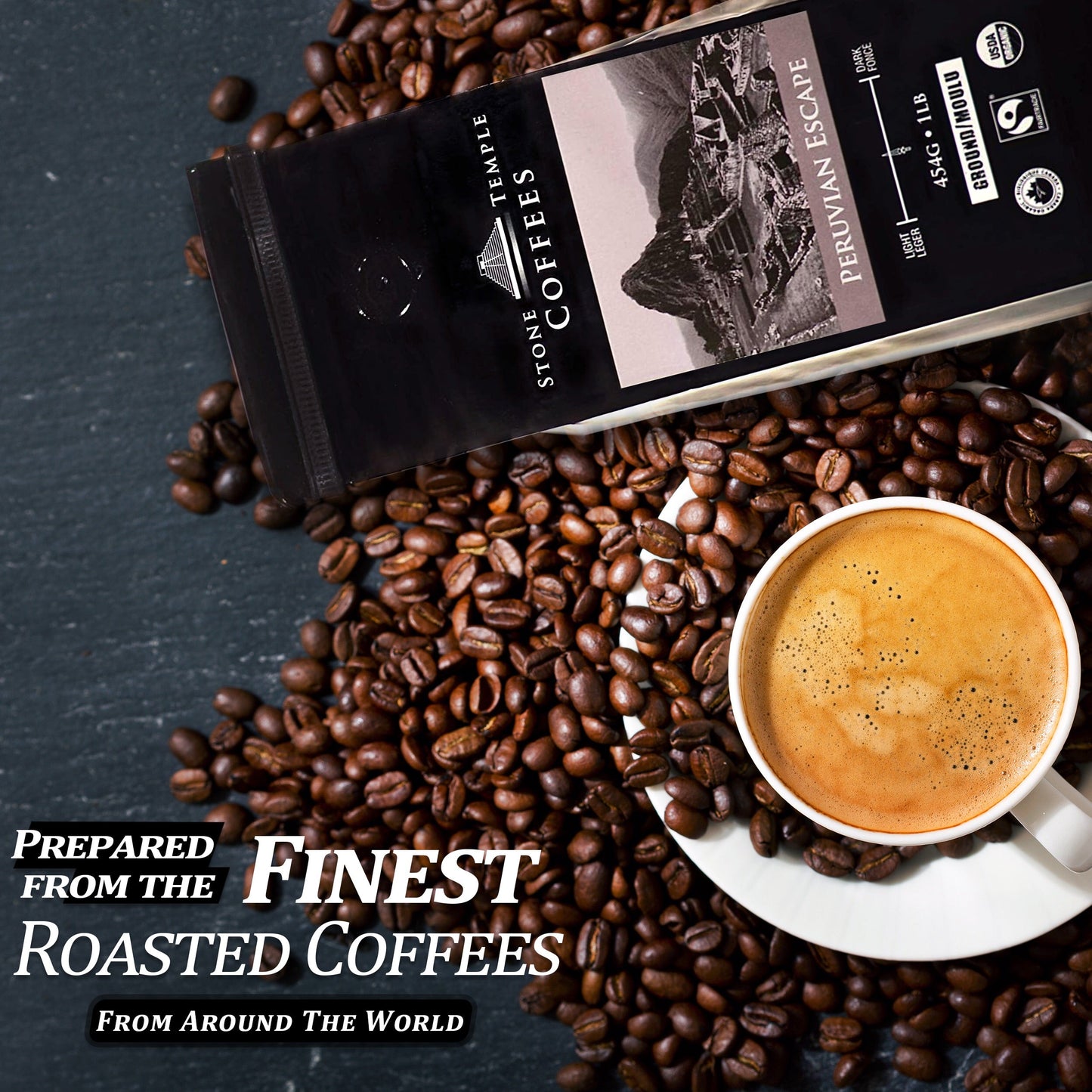 Peruvian Escape - Ground, Medium Roast, Certified Organic OCIA/ Fairtrade Coffee 1lb/454g