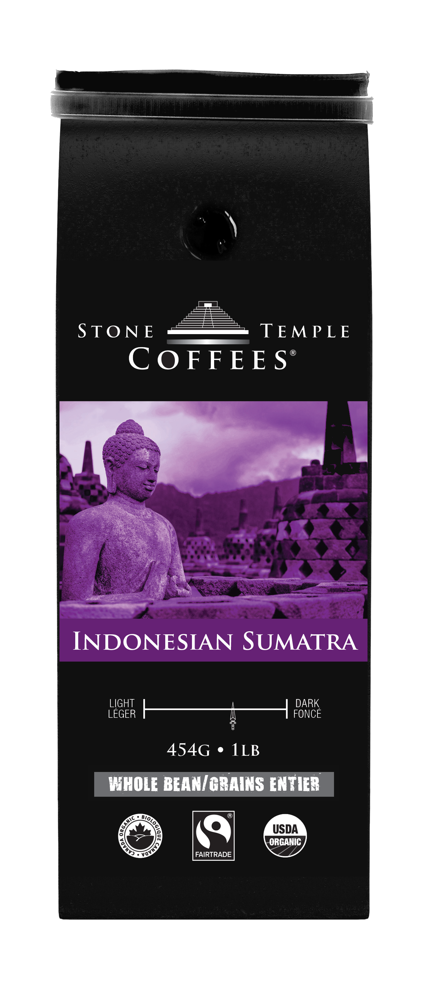 Indonesian Sumatra - Whole Bean, Medium Roast, Certified Organic OCIA/ Fairtrade Coffee, 1lb/454g