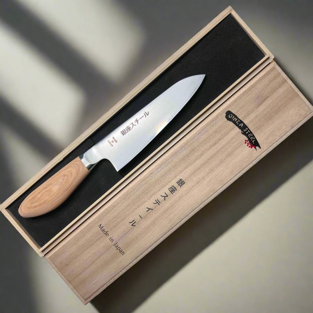 MATSUE 165 - MV Stainless Steel Santoku Knife 165mm/Natural Wood Handle Ginza Steel