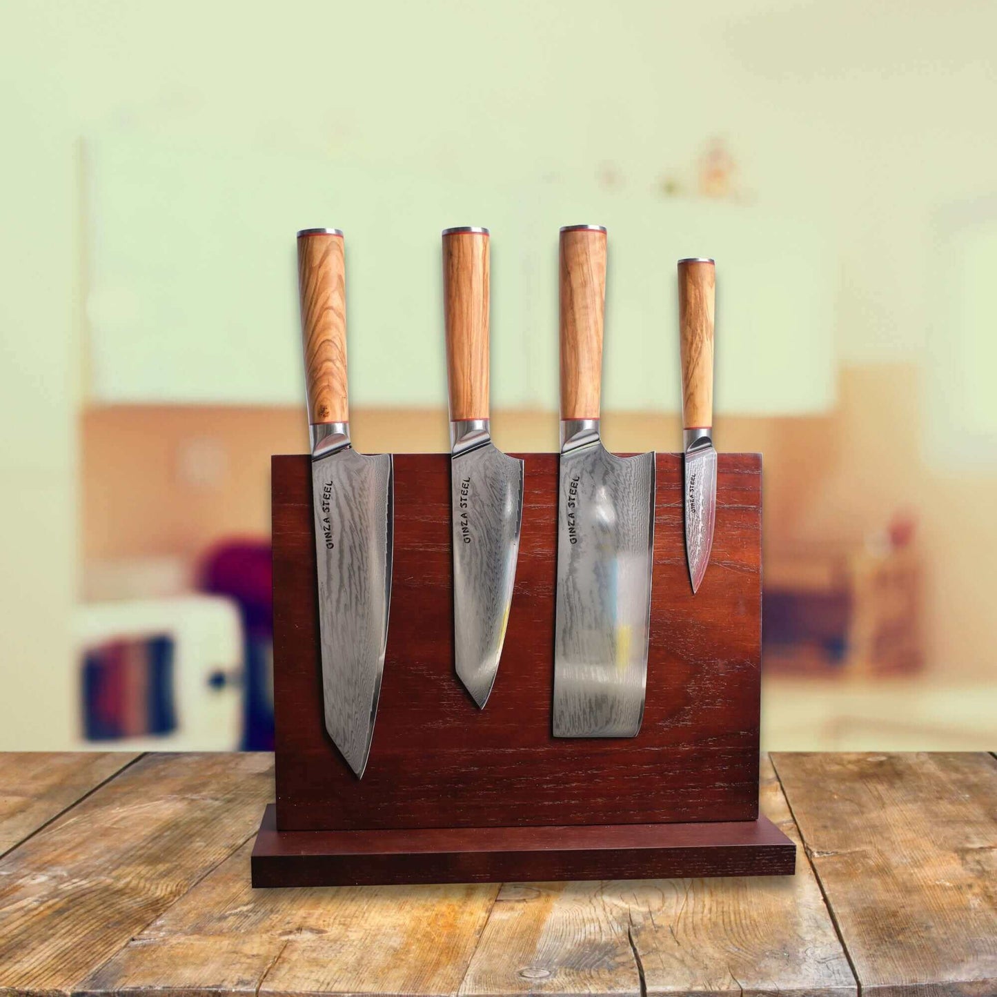 Ginza Steel KC Series MIA FIVE – 5-Piece Essential Knife Set with Magnetic Wood Block Ginza Steel