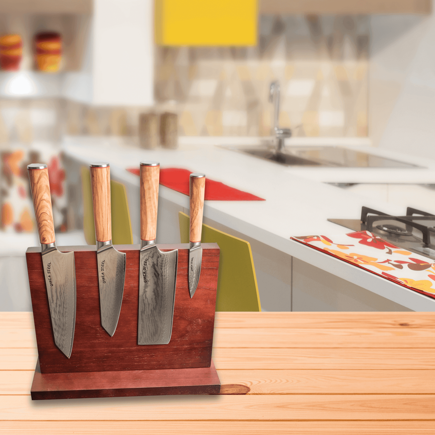 Ginza Steel KC Series MIA FIVE – 5-Piece Essential Knife Set with Magnetic Wood Block Ginza Steel