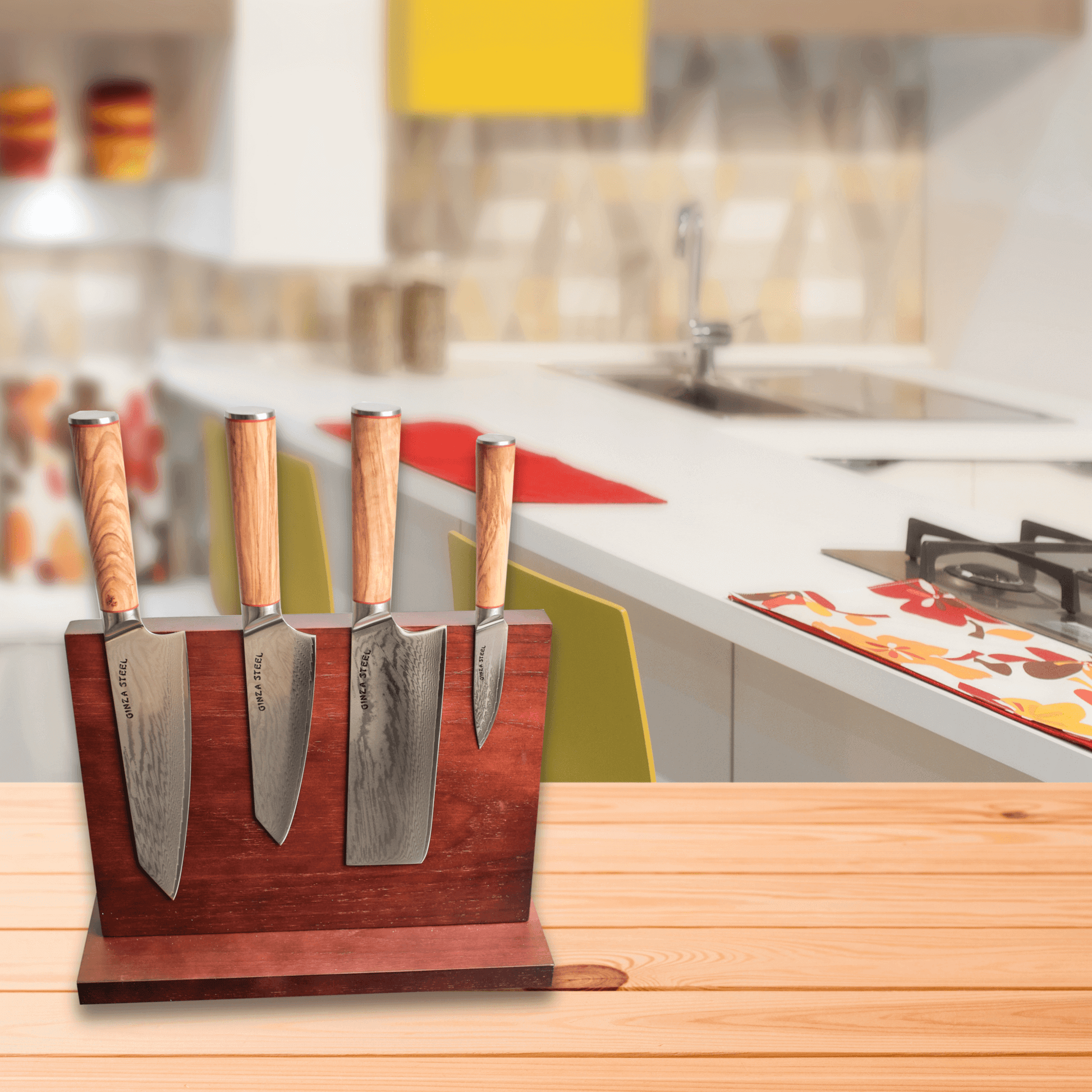 Ginza Steel KC Series MIA FIVE – 5-Piece Essential Knife Set with Magnetic Wood Block Ginza Steel