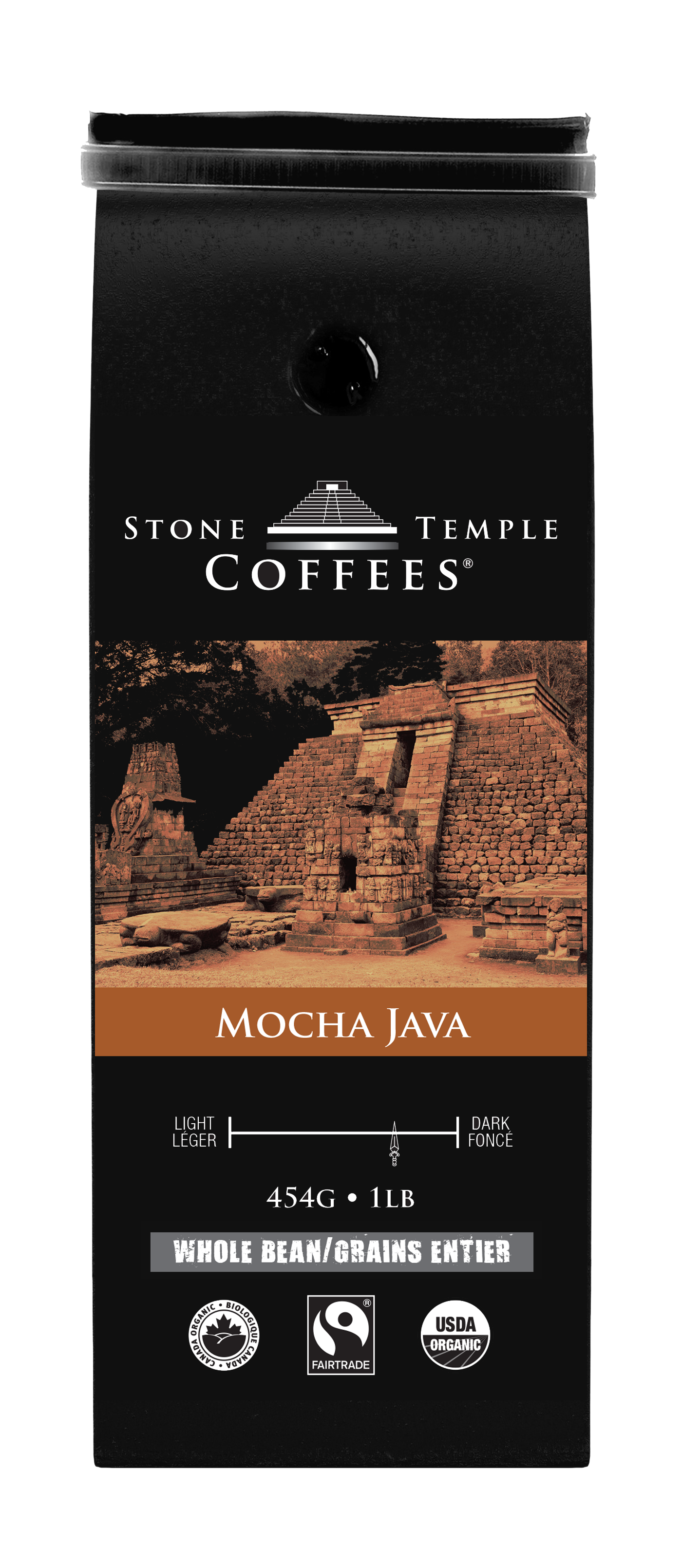 Mocha Java - Whole Bean, Medium Roast, Certified Organic OCIA / Fairtrade Coffee 1lb/454g