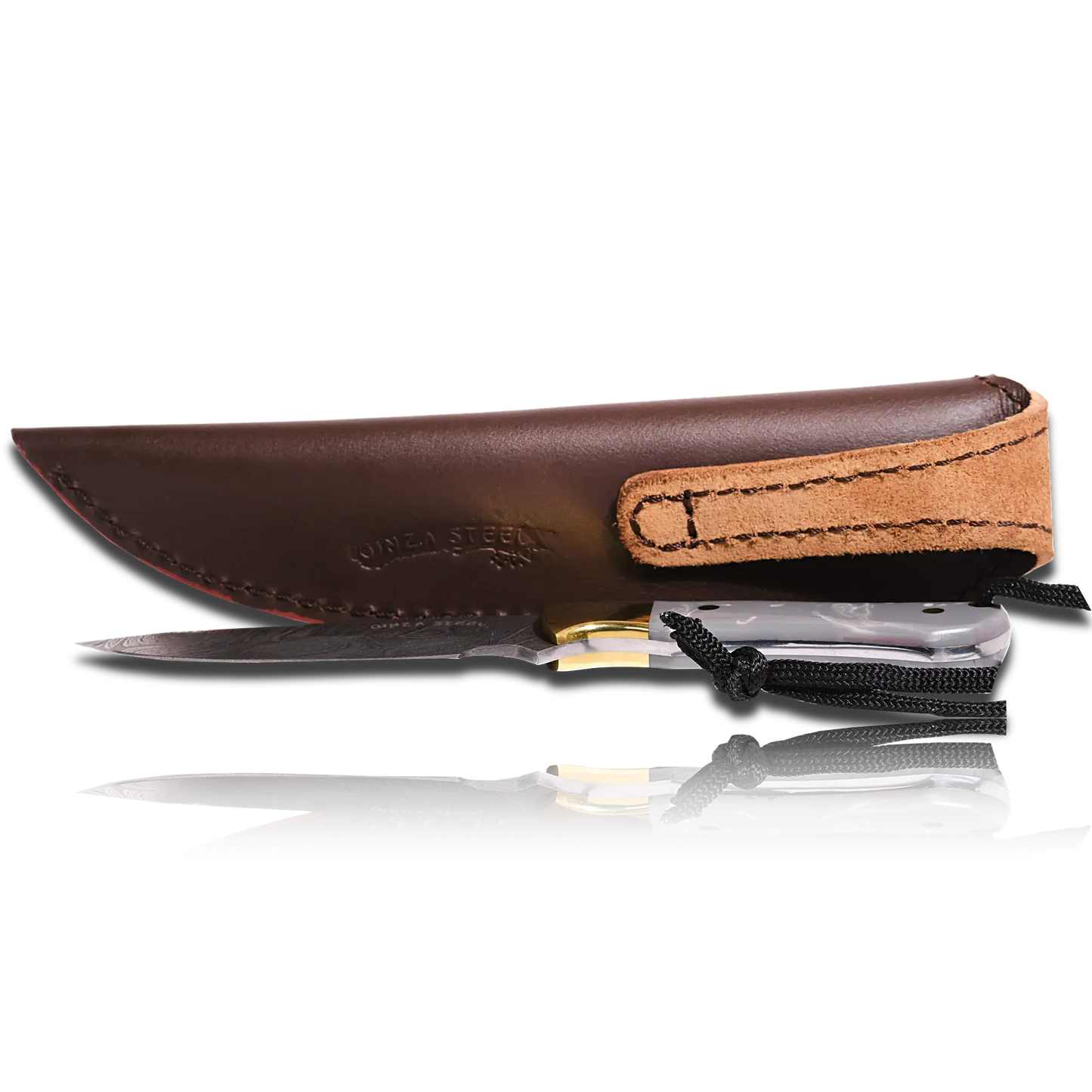 Original Kaito Damascus Steel Skinner Knife 4 inch blade with Premium Leather Sheath Ginza Steel